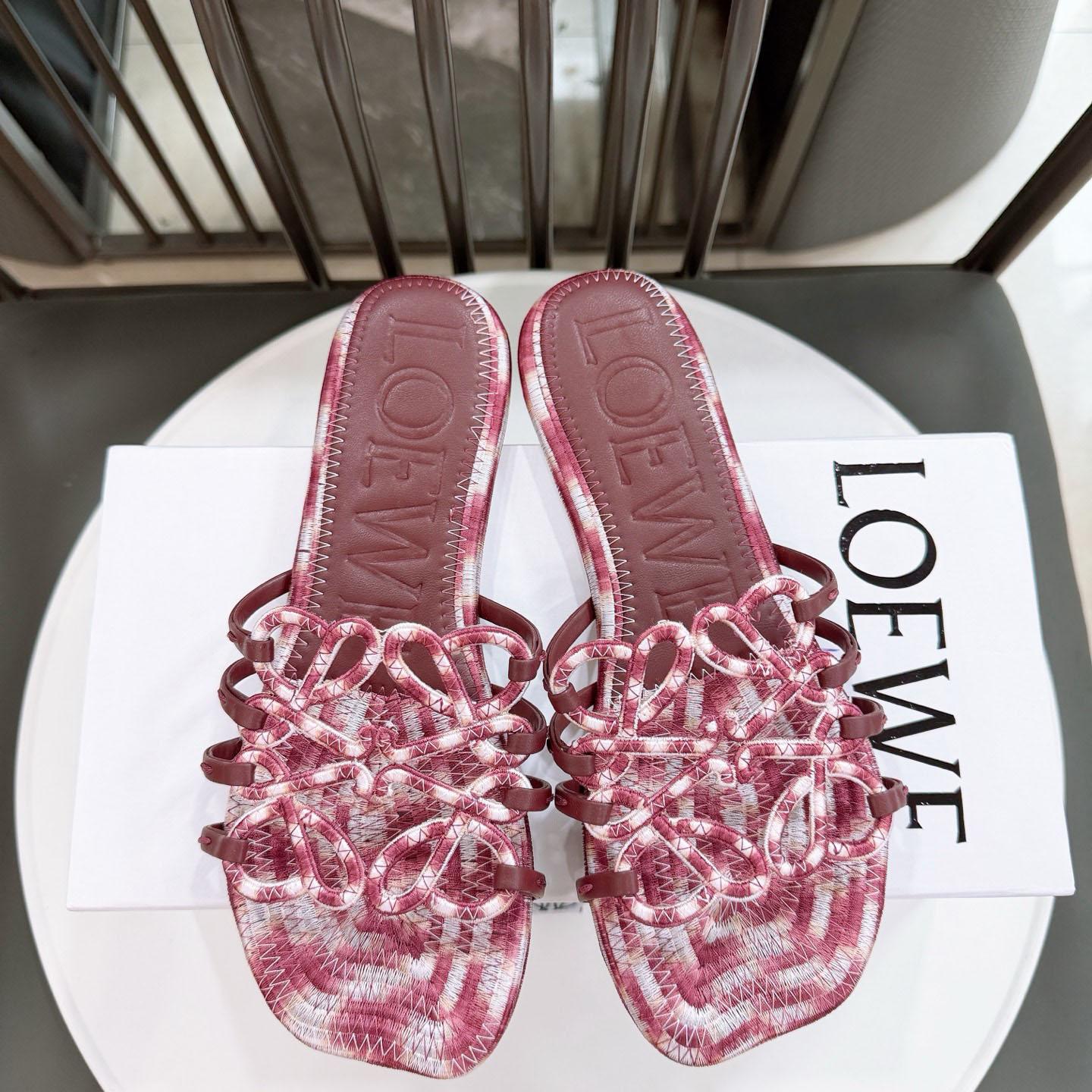 Loewe Petal Anagram Slide In Embroidered Canvas - DesignerGu