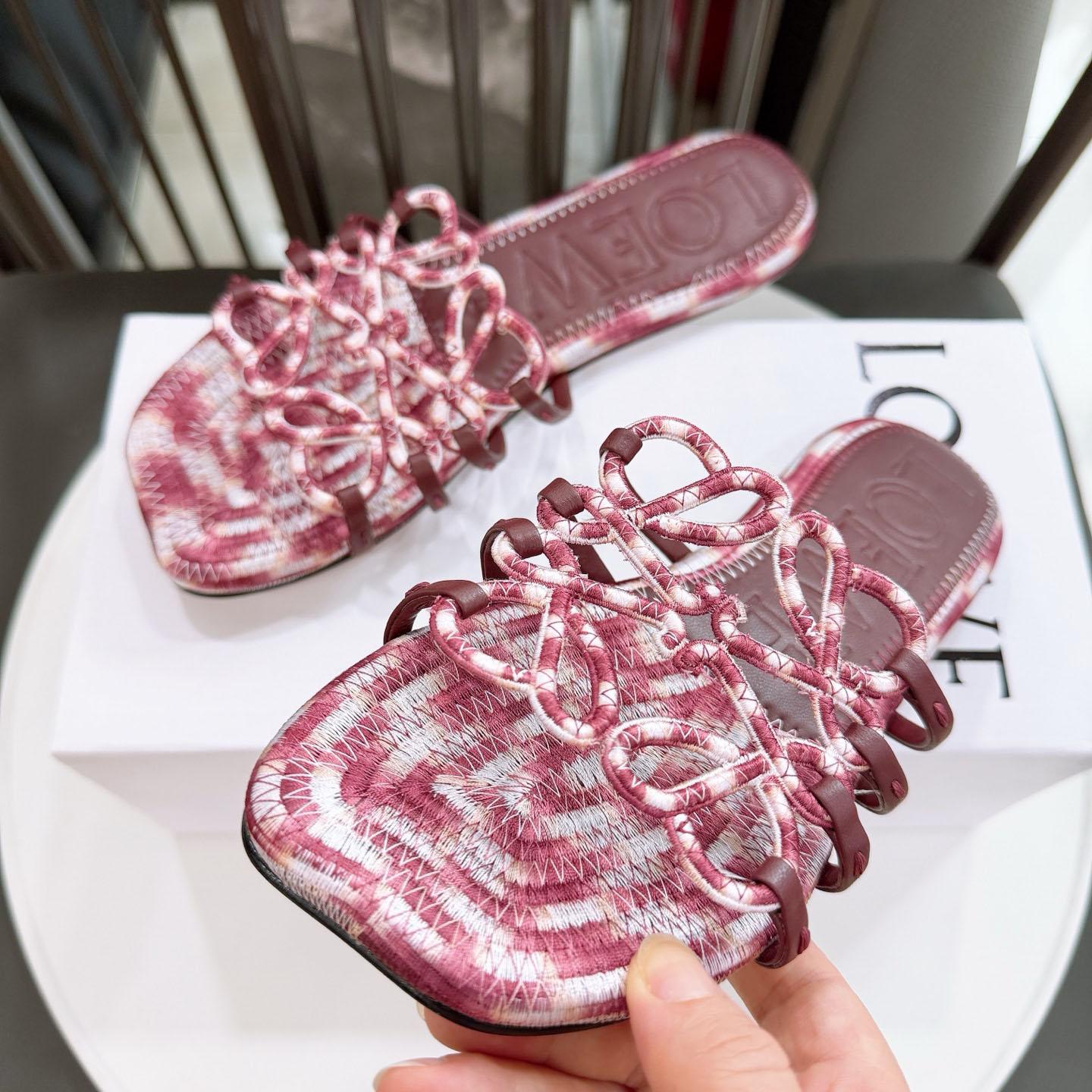 Loewe Petal Anagram Slide In Embroidered Canvas - DesignerGu