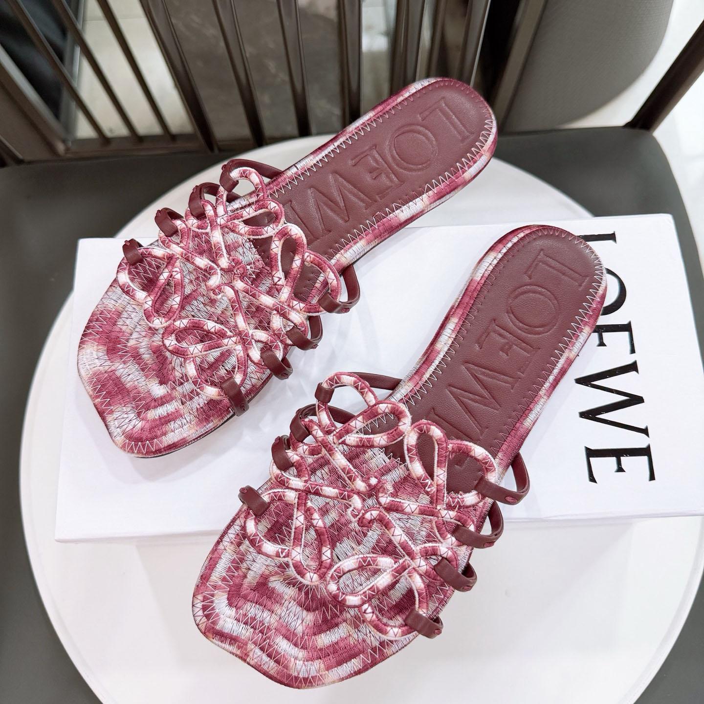 Loewe Petal Anagram Slide In Embroidered Canvas - DesignerGu