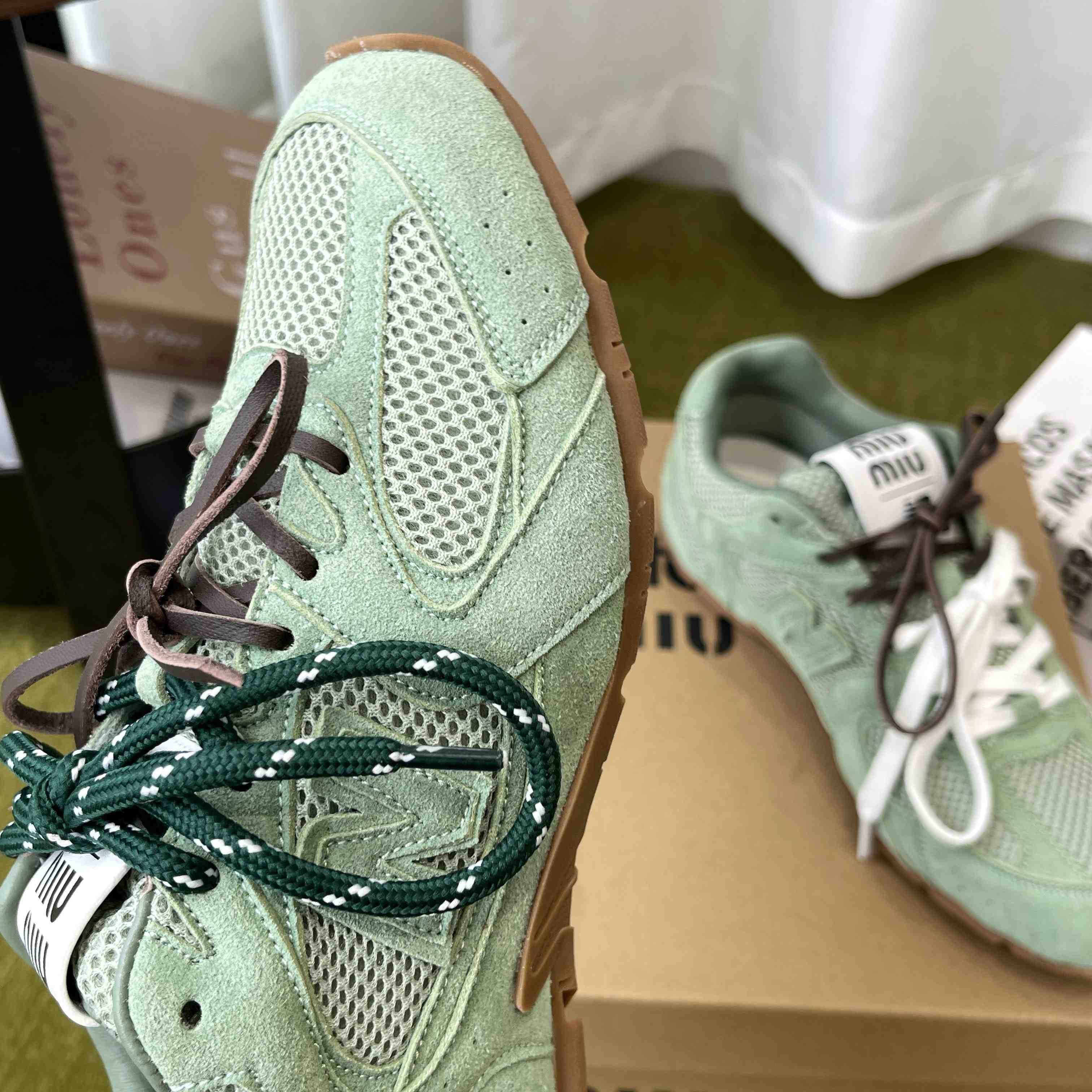 New Balance X Miu Miu 530 SL Suede And Mesh Sneakers - DesignerGu