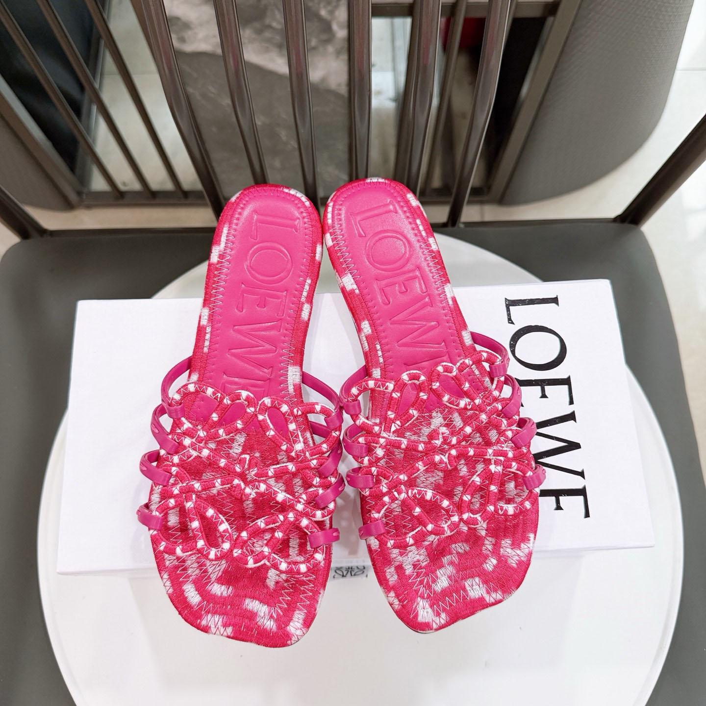 Loewe Petal Anagram Slide In Embroidered Canvas - DesignerGu