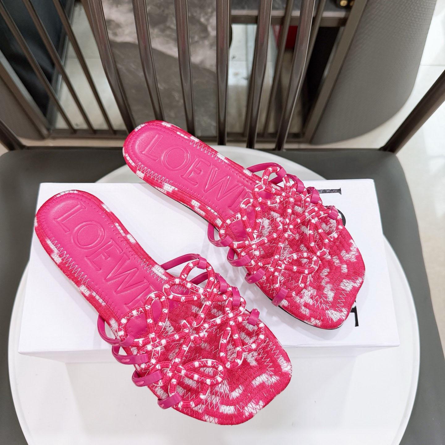 Loewe Petal Anagram Slide In Embroidered Canvas - DesignerGu