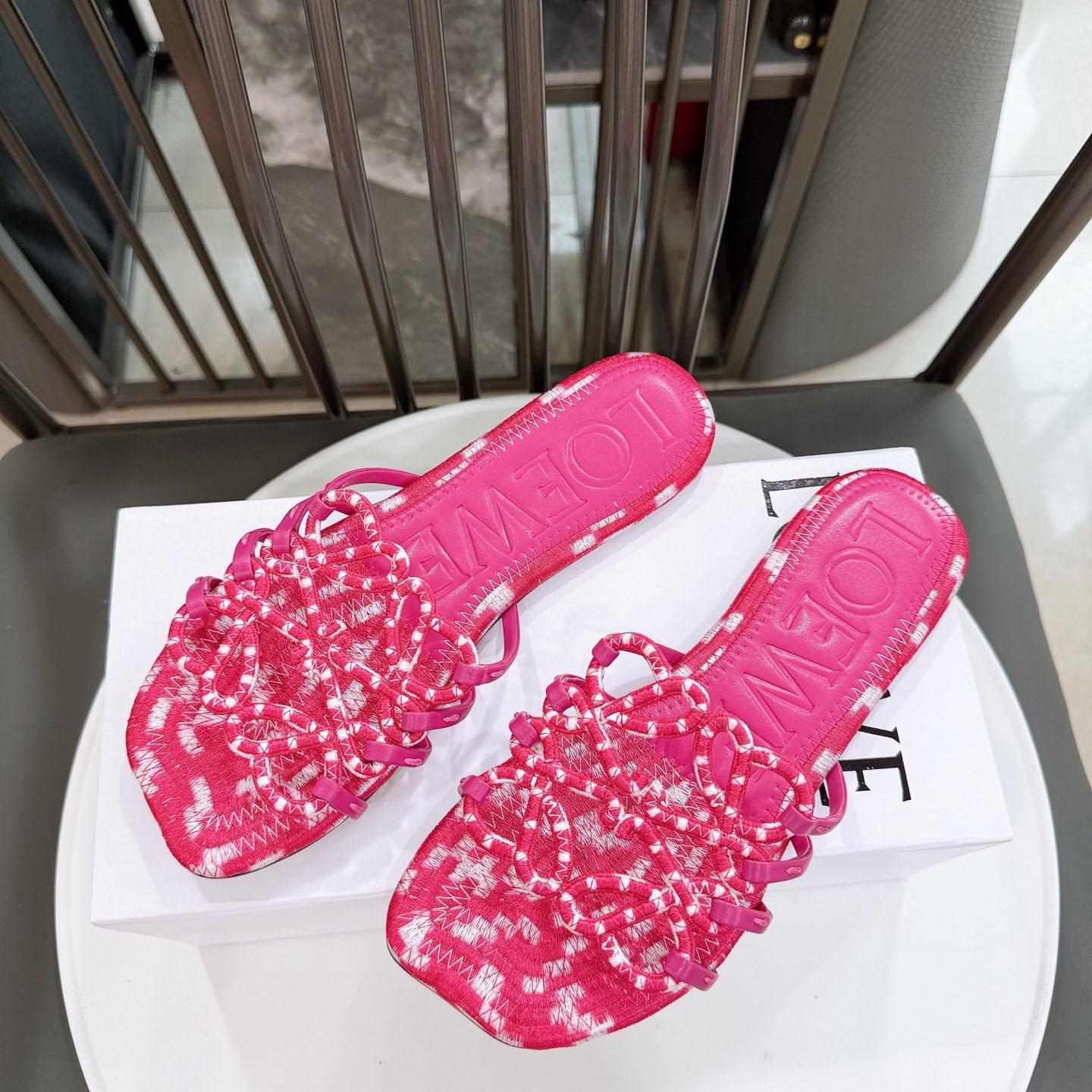 Loewe Petal Anagram Slide In Embroidered Canvas - DesignerGu
