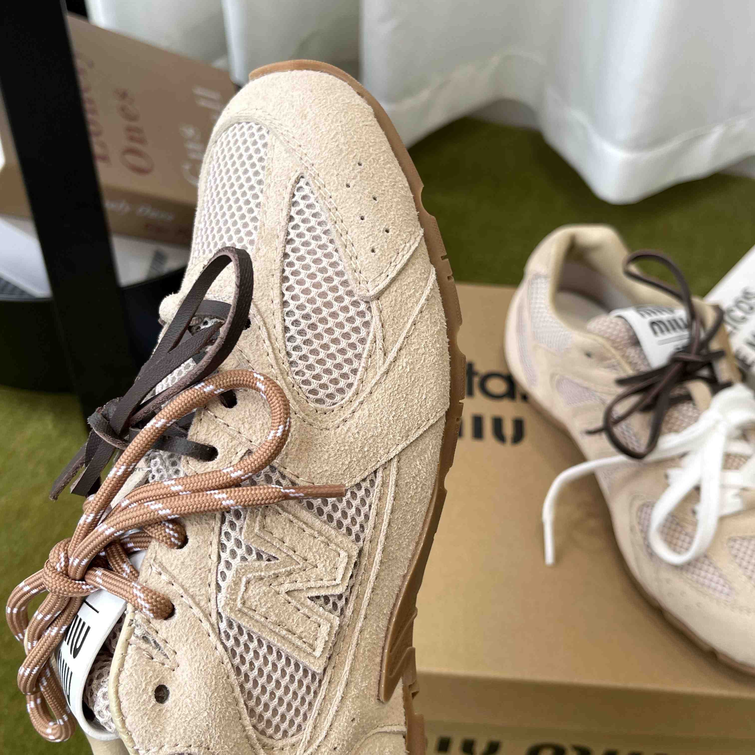 New Balance X Miu Miu 530 SL Suede And Mesh Sneakers - DesignerGu