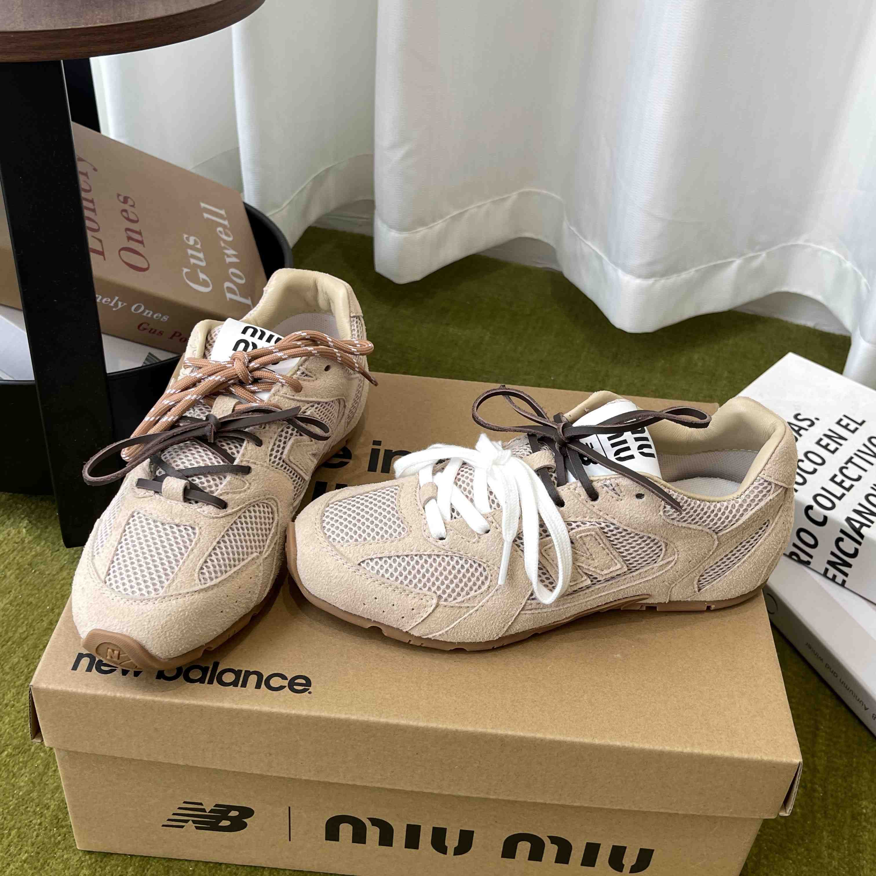 New Balance X Miu Miu 530 SL Suede And Mesh Sneakers - DesignerGu