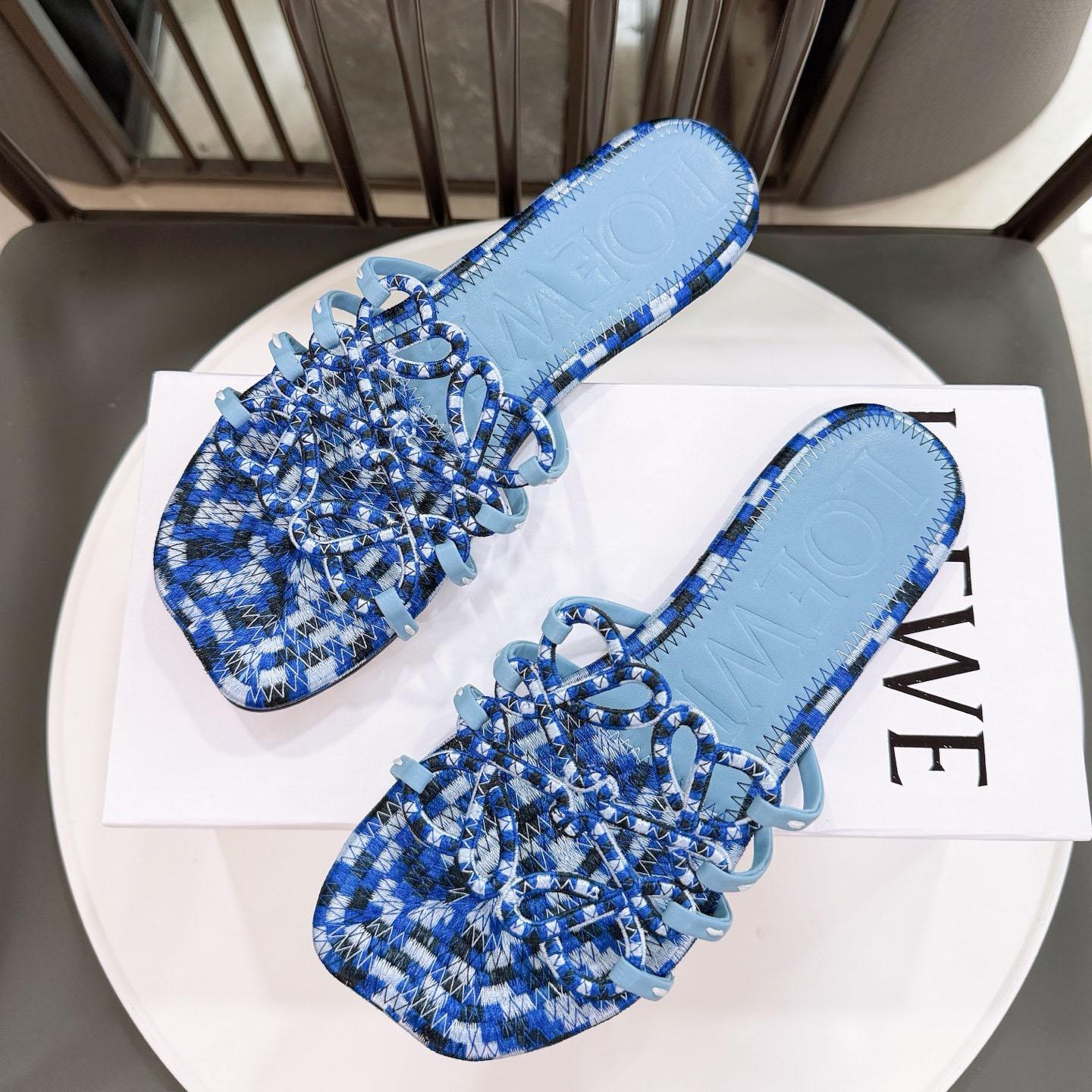 Loewe Petal Anagram Slide In Embroidered Canvas - DesignerGu
