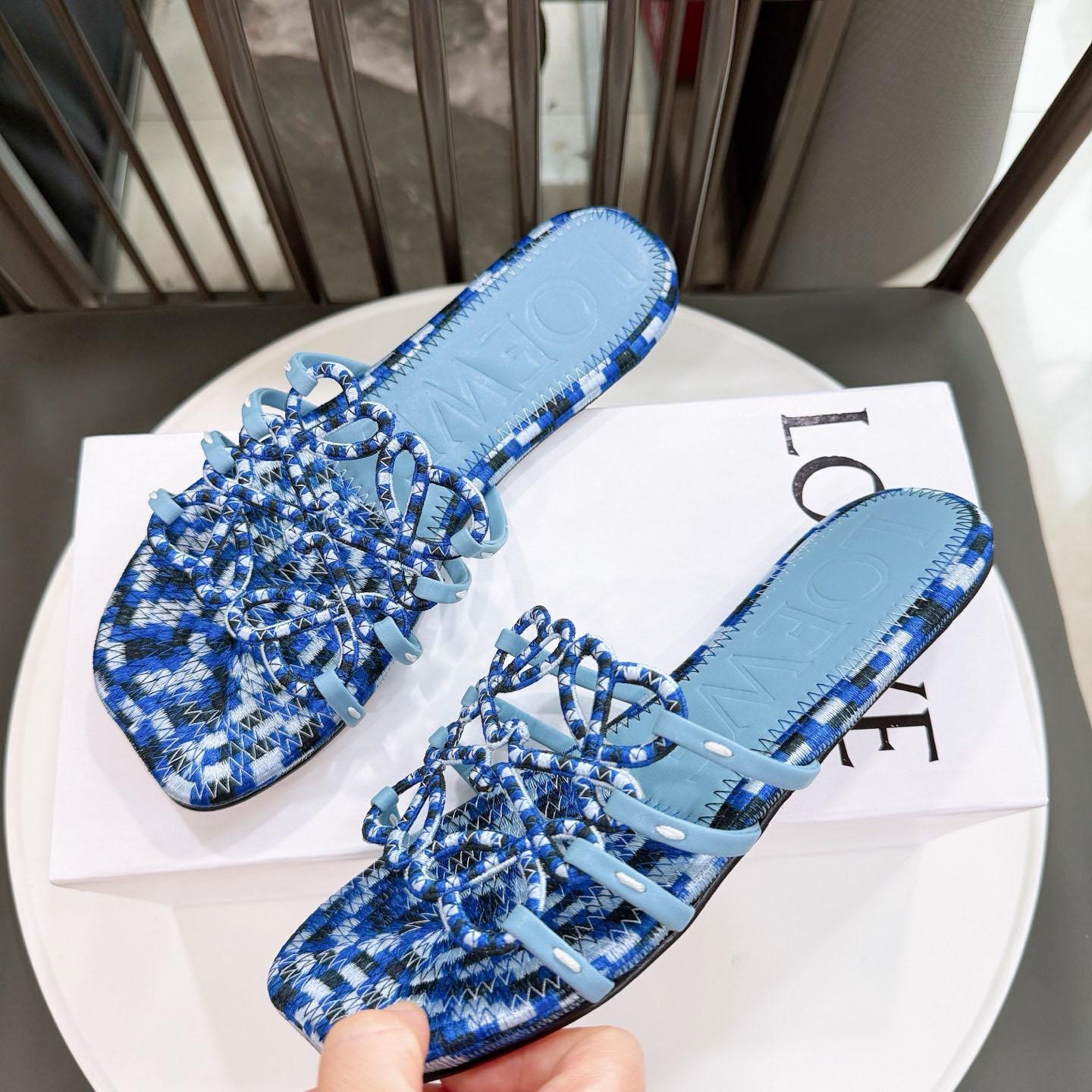 Loewe Petal Anagram Slide In Embroidered Canvas - DesignerGu