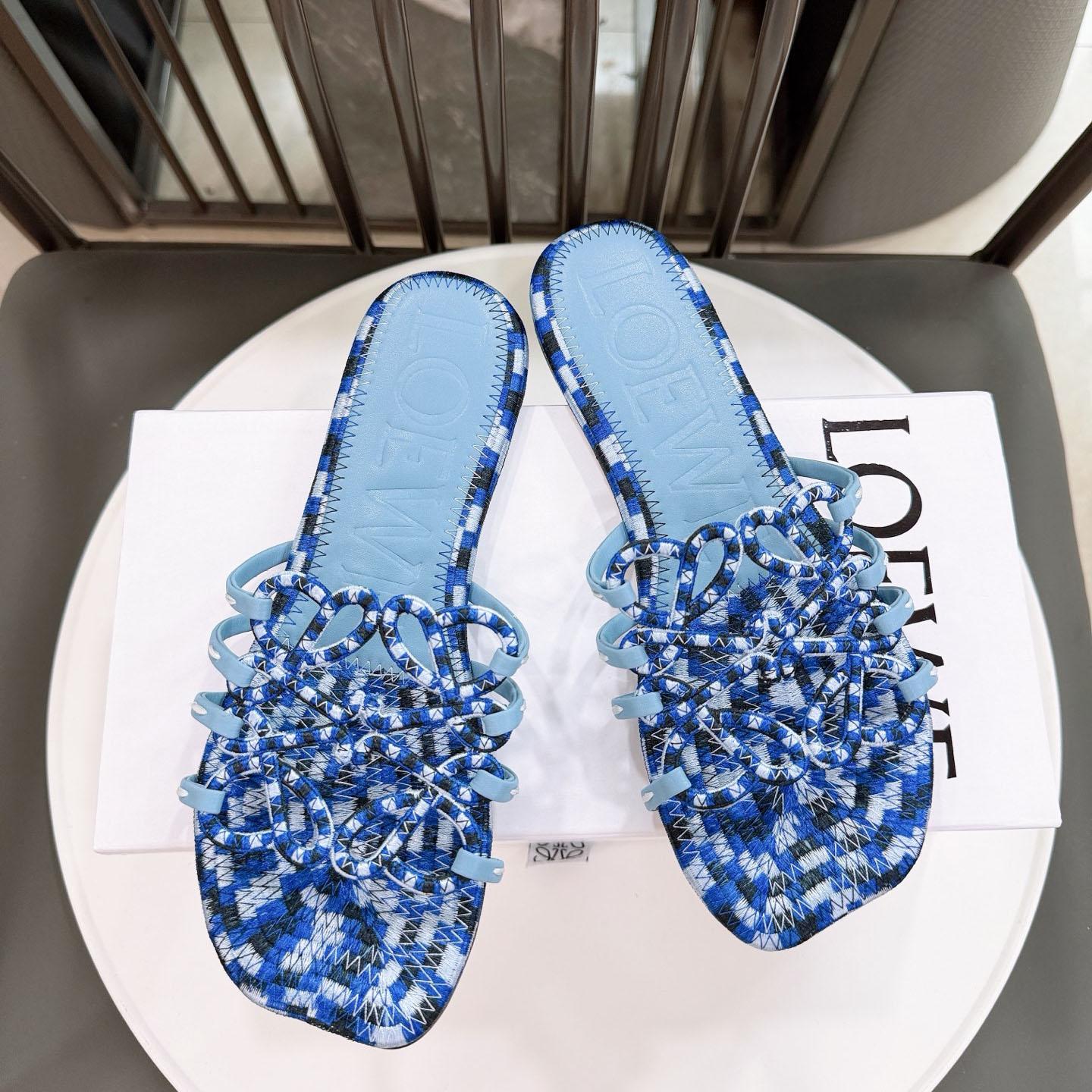 Loewe Petal Anagram Slide In Embroidered Canvas - DesignerGu