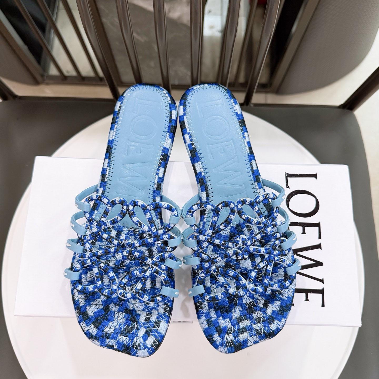 Loewe Petal Anagram Slide In Embroidered Canvas - DesignerGu