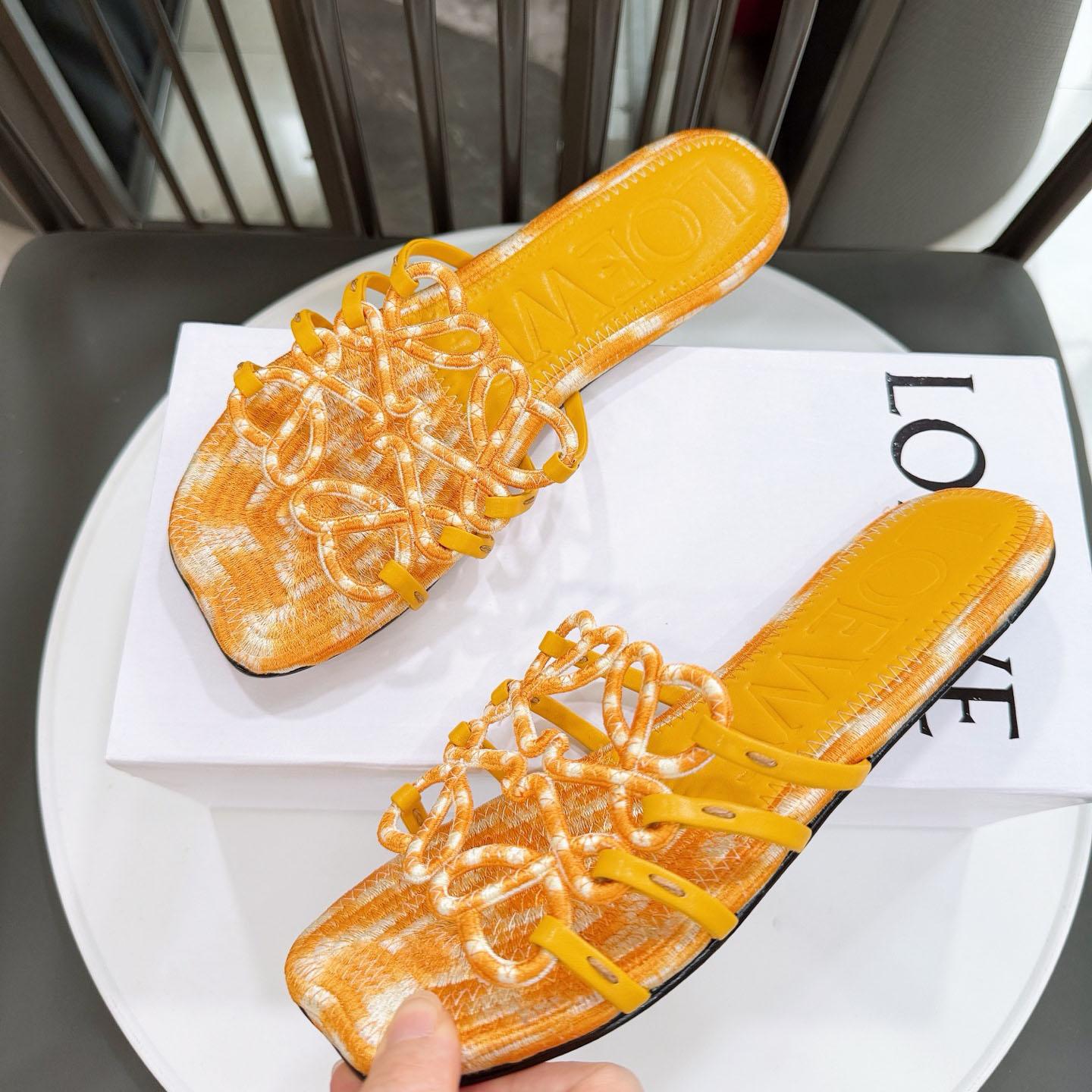 Loewe Petal Anagram Slide In Embroidered Canvas - DesignerGu