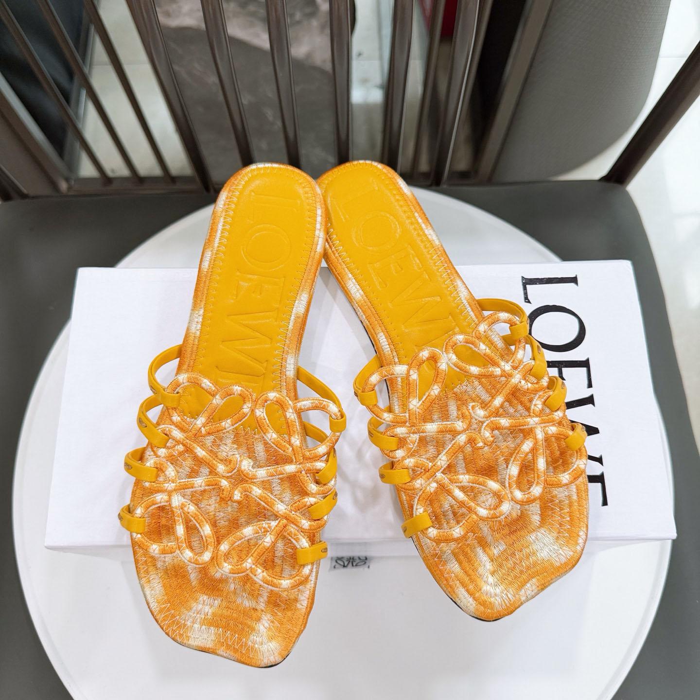 Loewe Petal Anagram Slide In Embroidered Canvas - DesignerGu