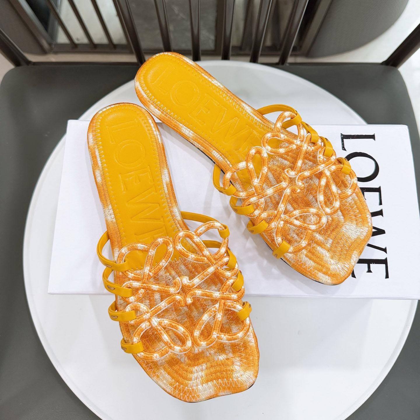 Loewe Petal Anagram Slide In Embroidered Canvas - DesignerGu