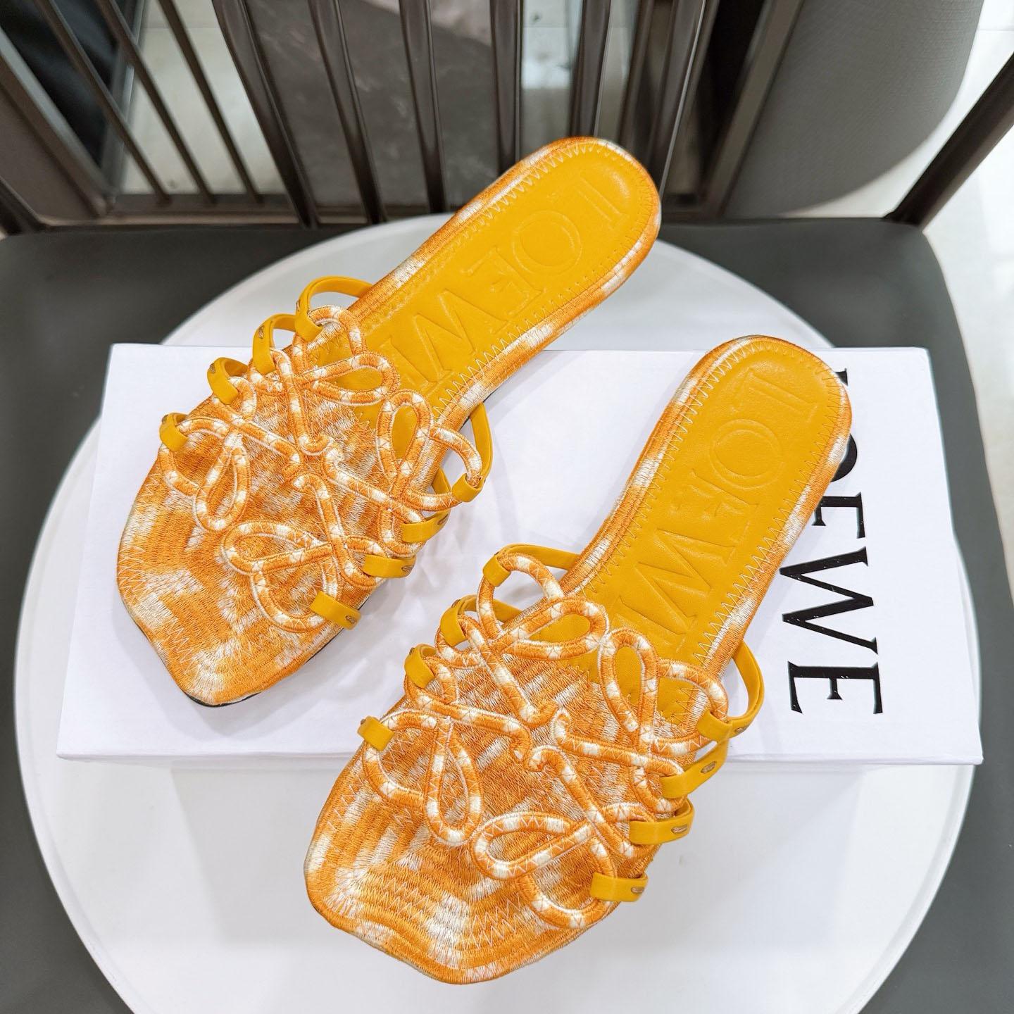 Loewe Petal Anagram Slide In Embroidered Canvas - DesignerGu