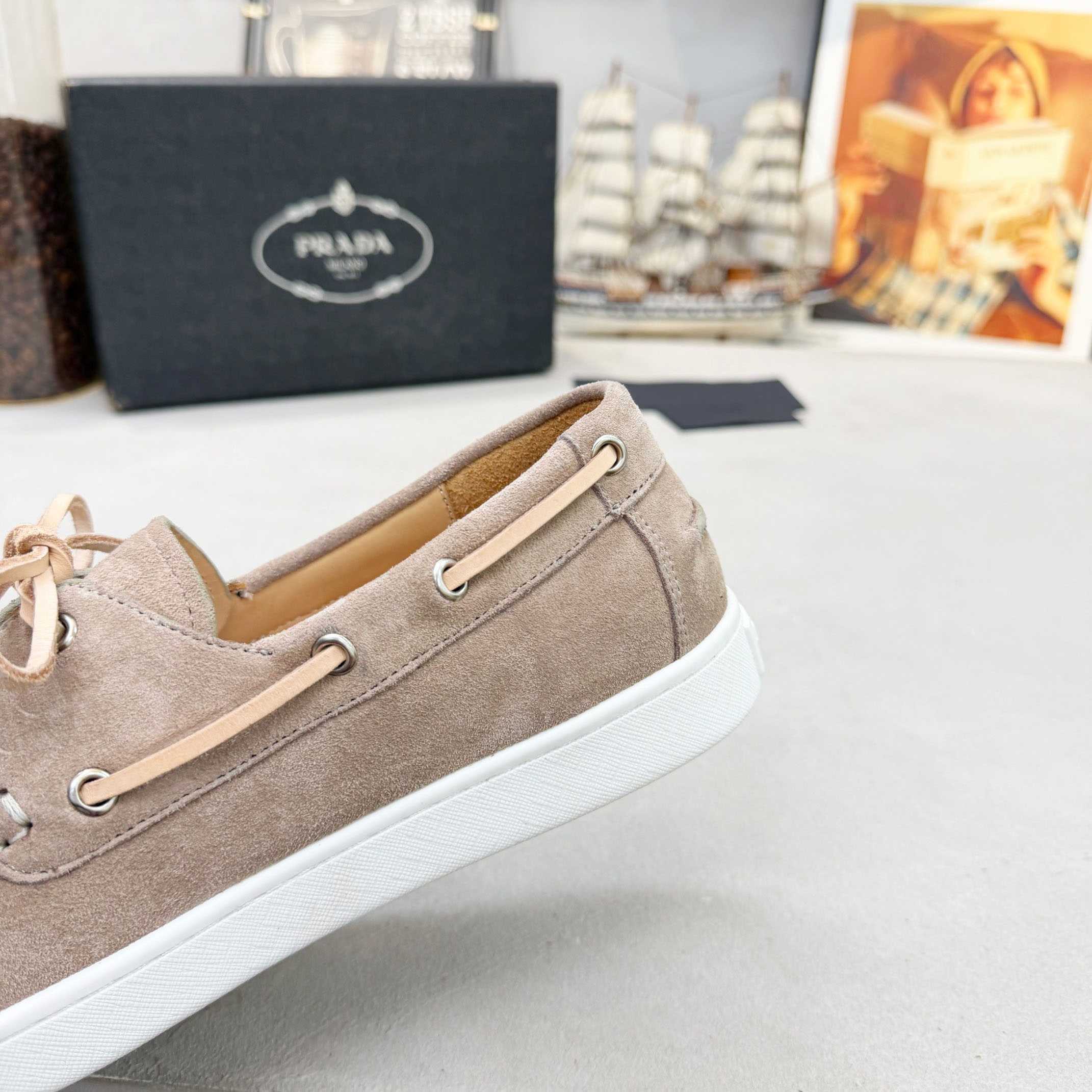 Prada Suede Boat Shoes With Laces - DesignerGu