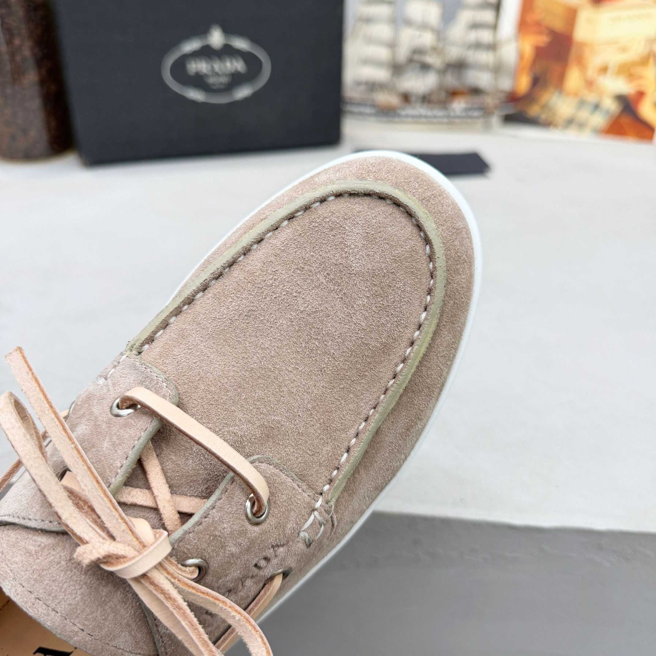 Prada Suede Boat Shoes With Laces - DesignerGu