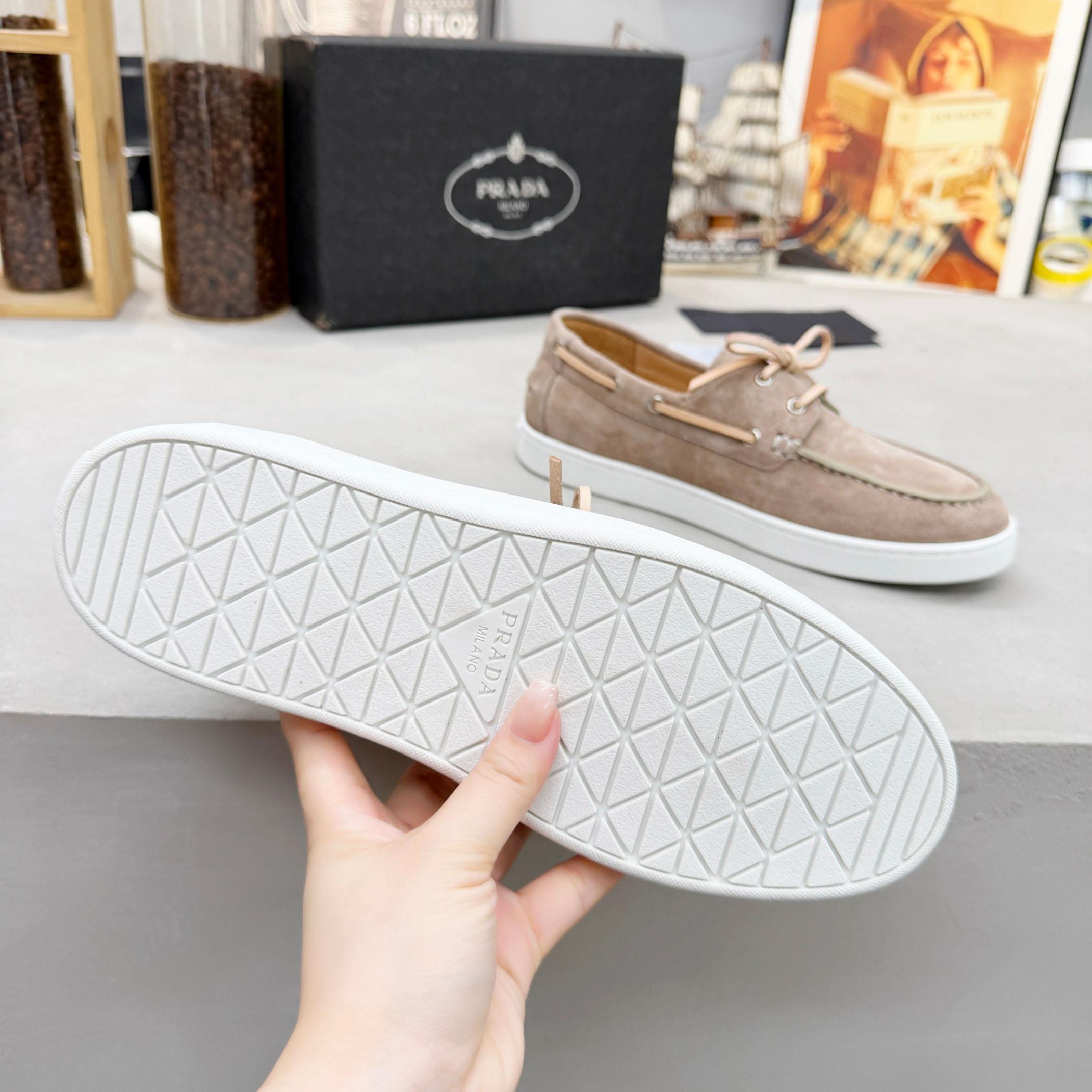 Prada Suede Boat Shoes With Laces - DesignerGu