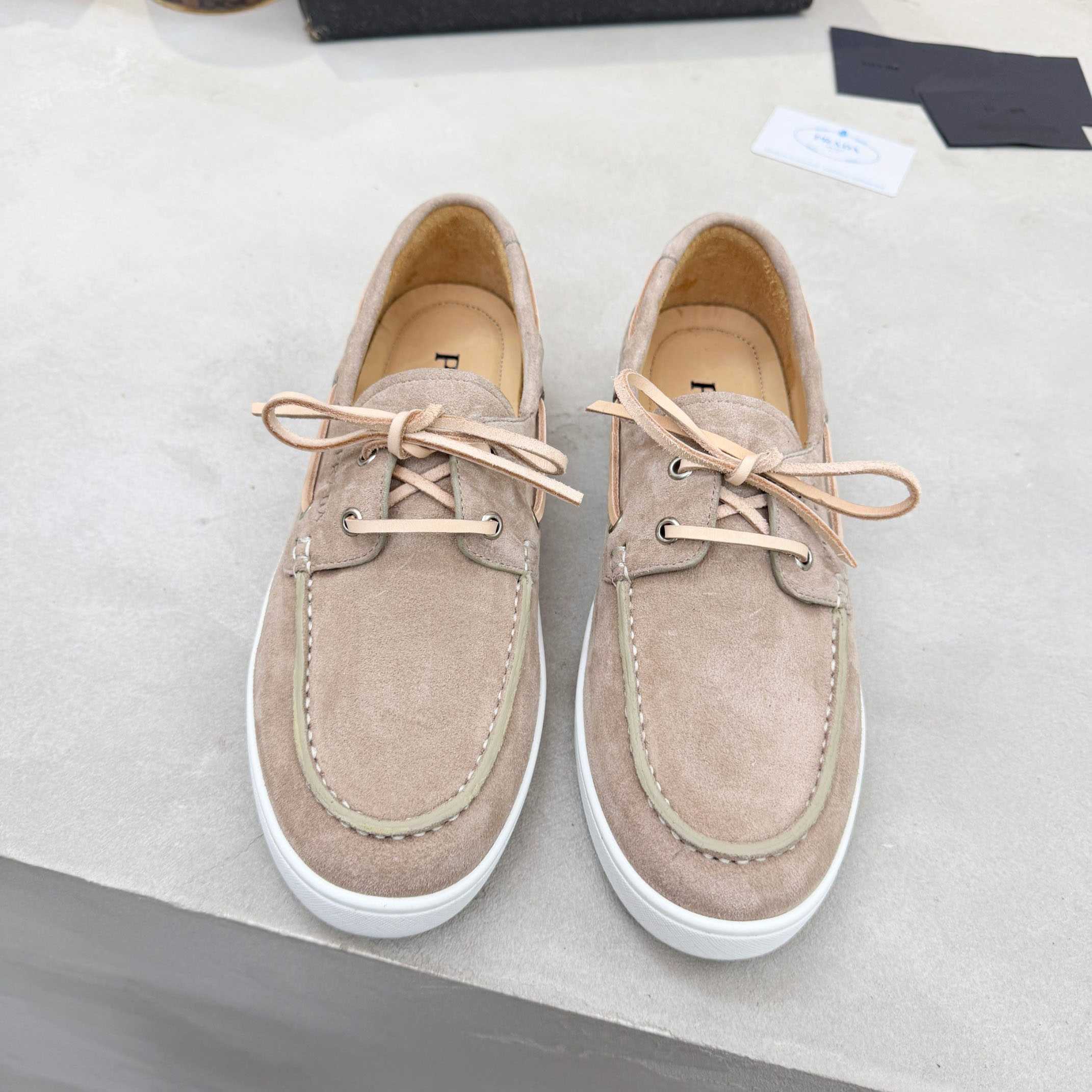 Prada Suede Boat Shoes With Laces - DesignerGu