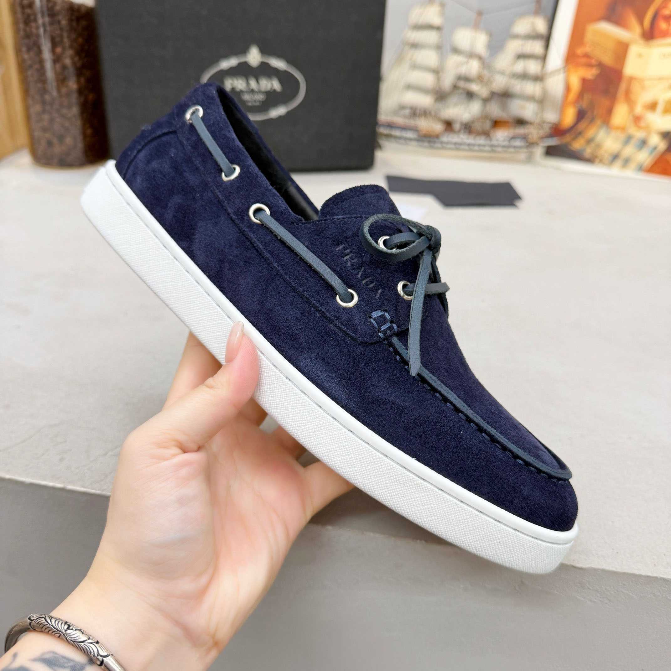 Prada Suede Boat Shoes With Laces - DesignerGu