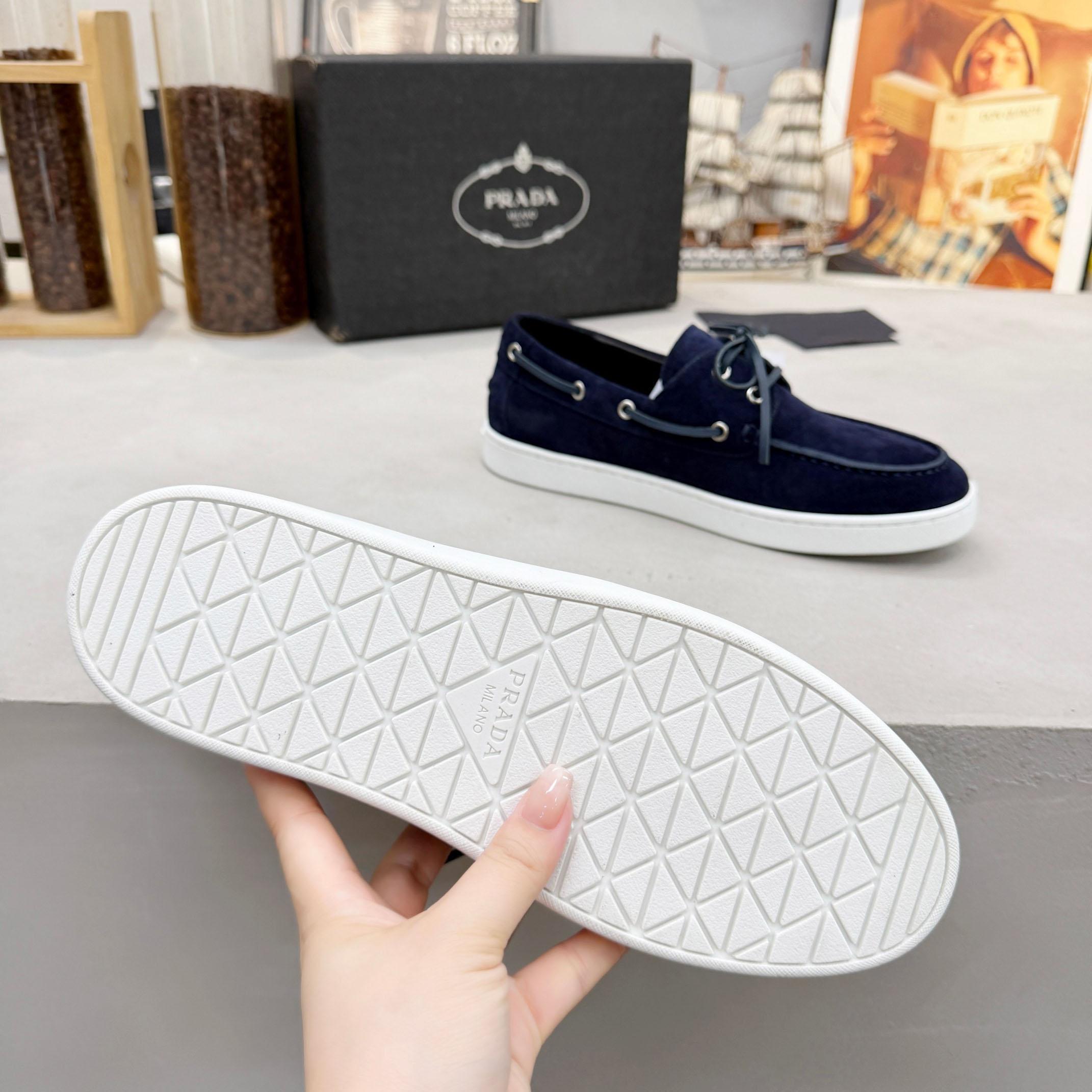 Prada Suede Boat Shoes With Laces - DesignerGu