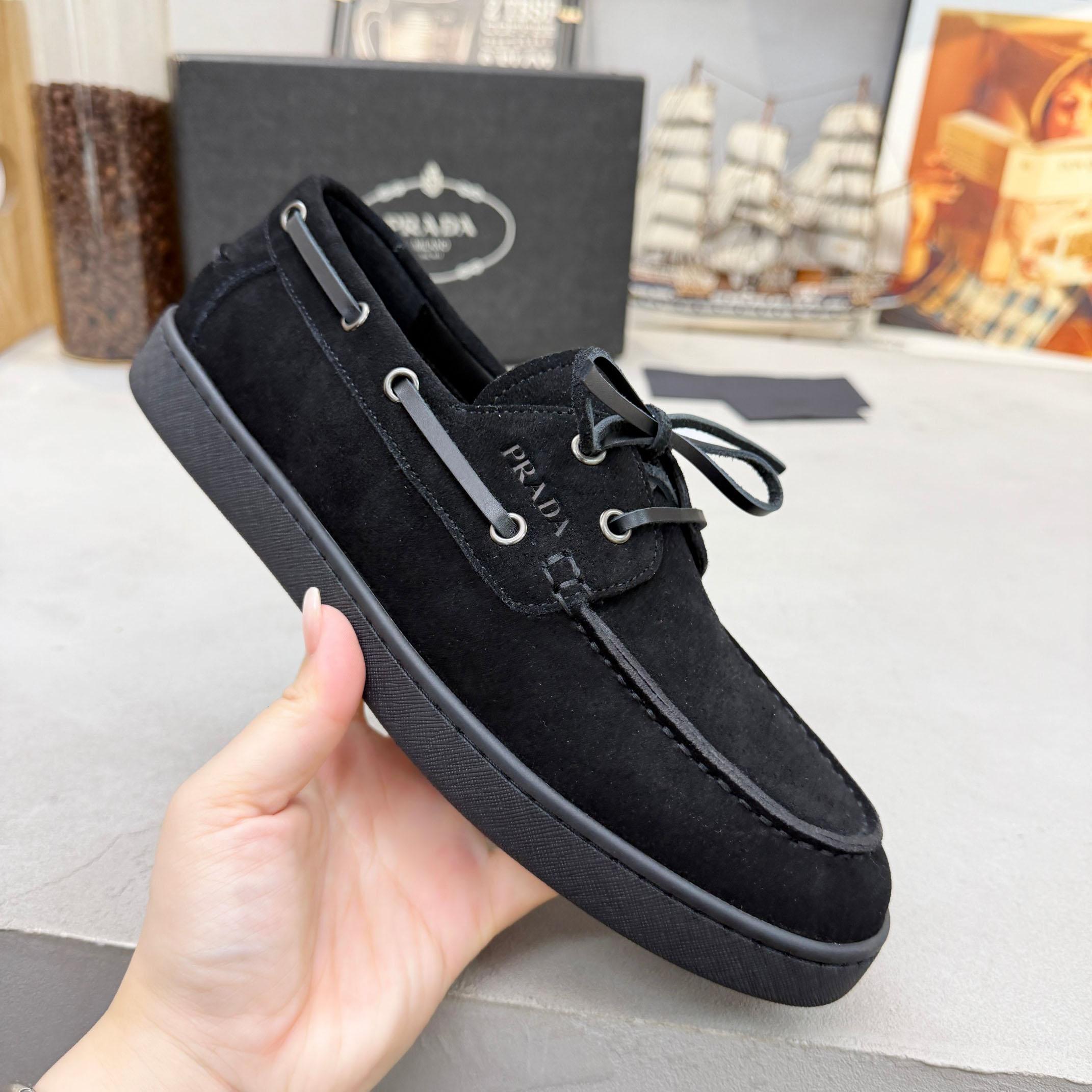 Prada Suede Boat Shoes With Laces - DesignerGu