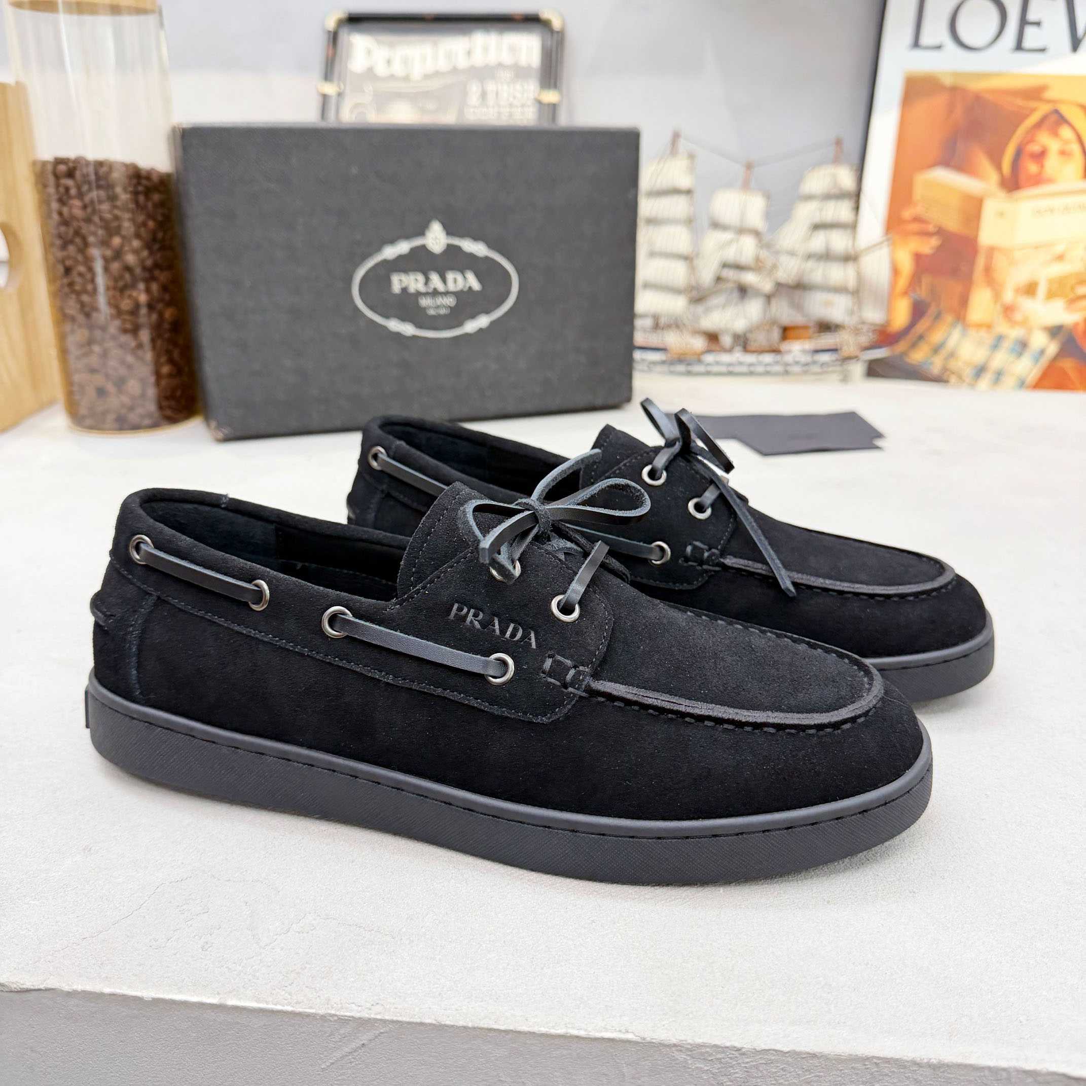 Prada Suede Boat Shoes With Laces - DesignerGu