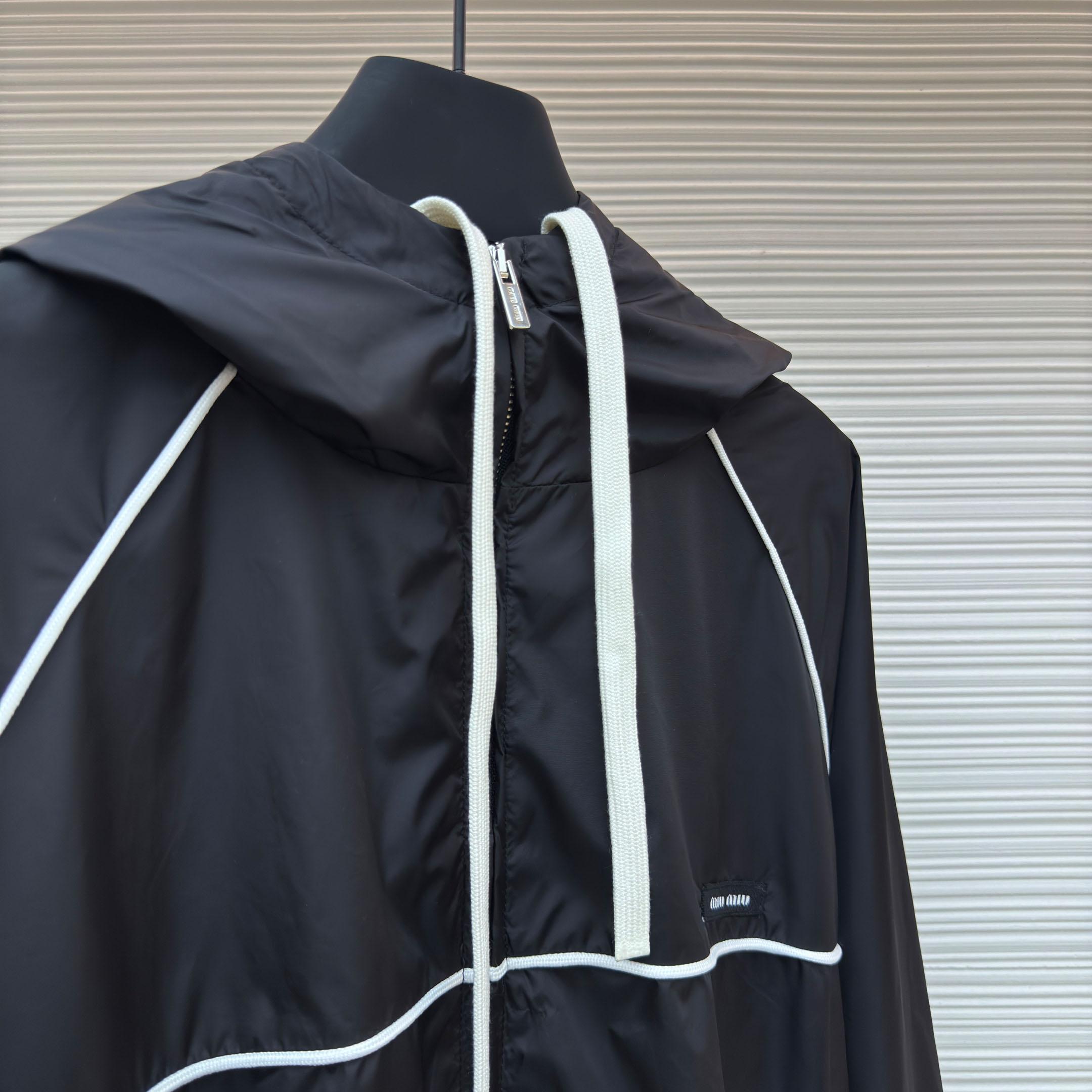 Miu Miu Black Technical Silk Zipper Jacket - DesignerGu