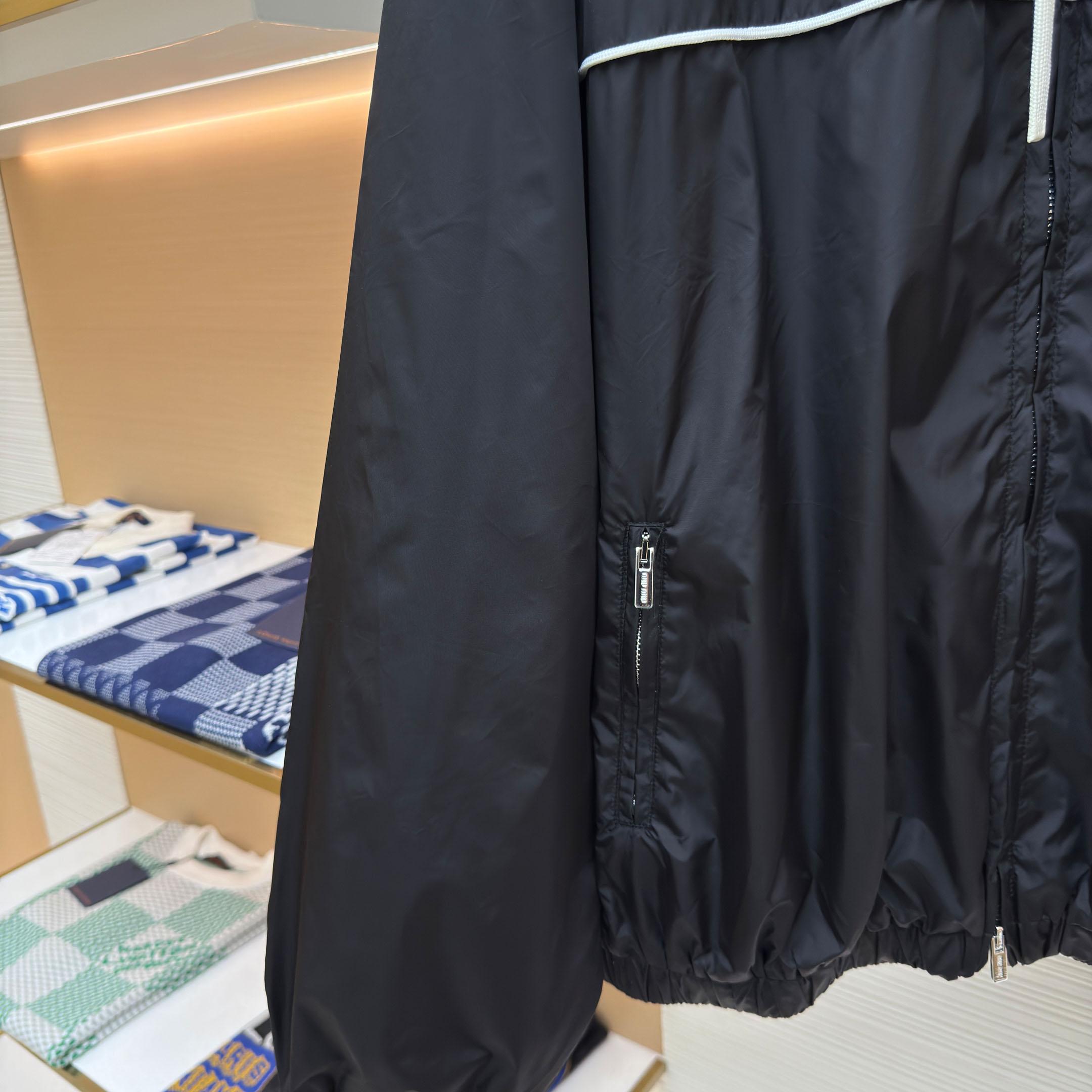 Miu Miu Black Technical Silk Zipper Jacket - DesignerGu