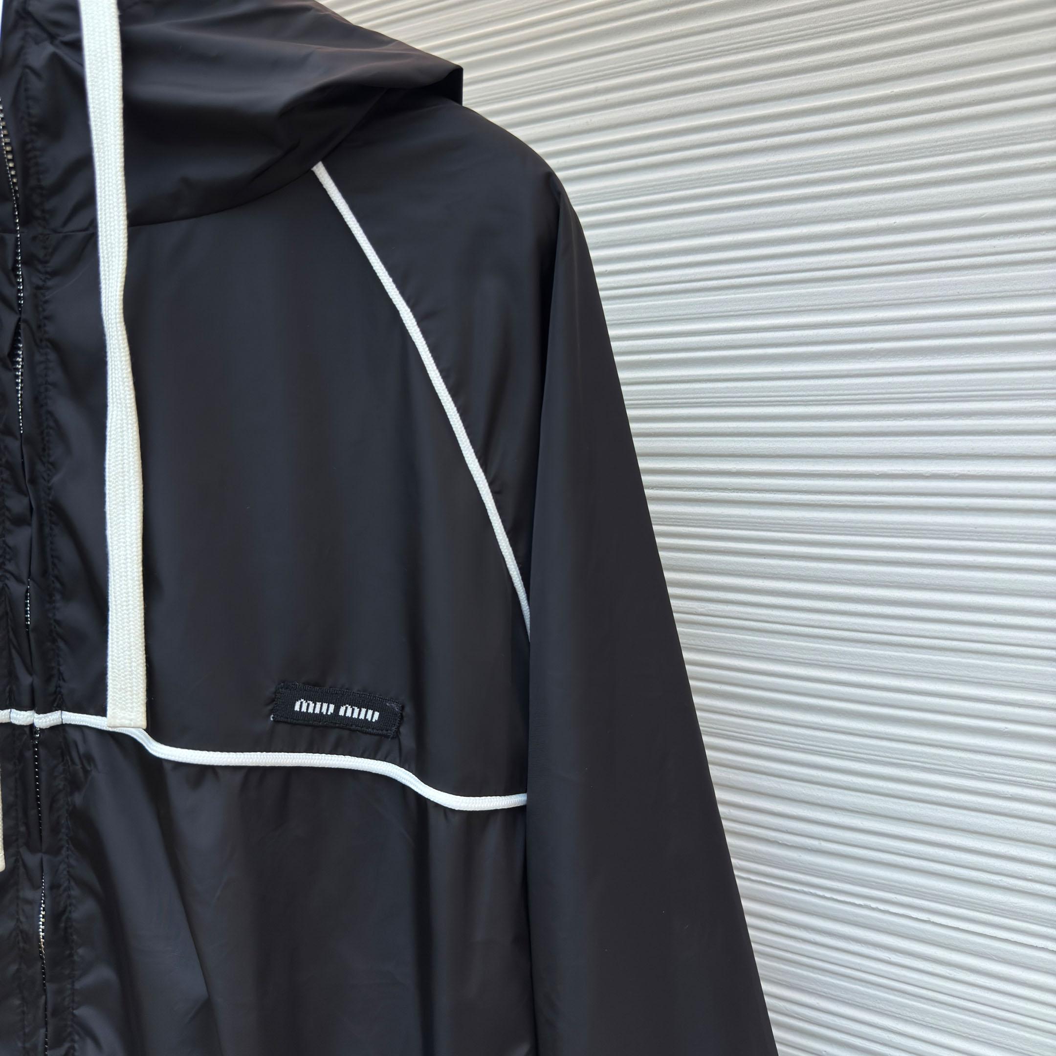 Miu Miu Black Technical Silk Zipper Jacket - DesignerGu