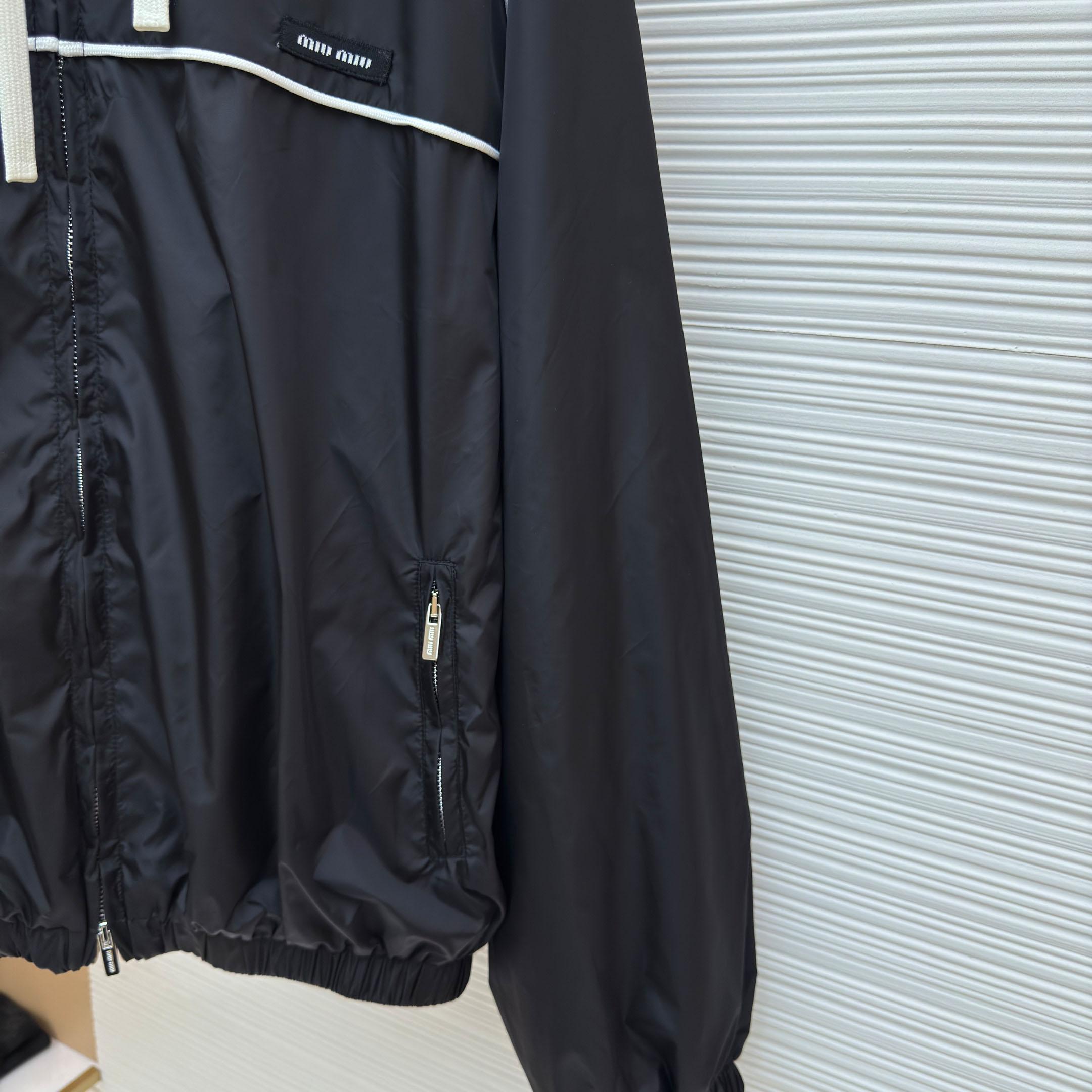 Miu Miu Black Technical Silk Zipper Jacket - DesignerGu