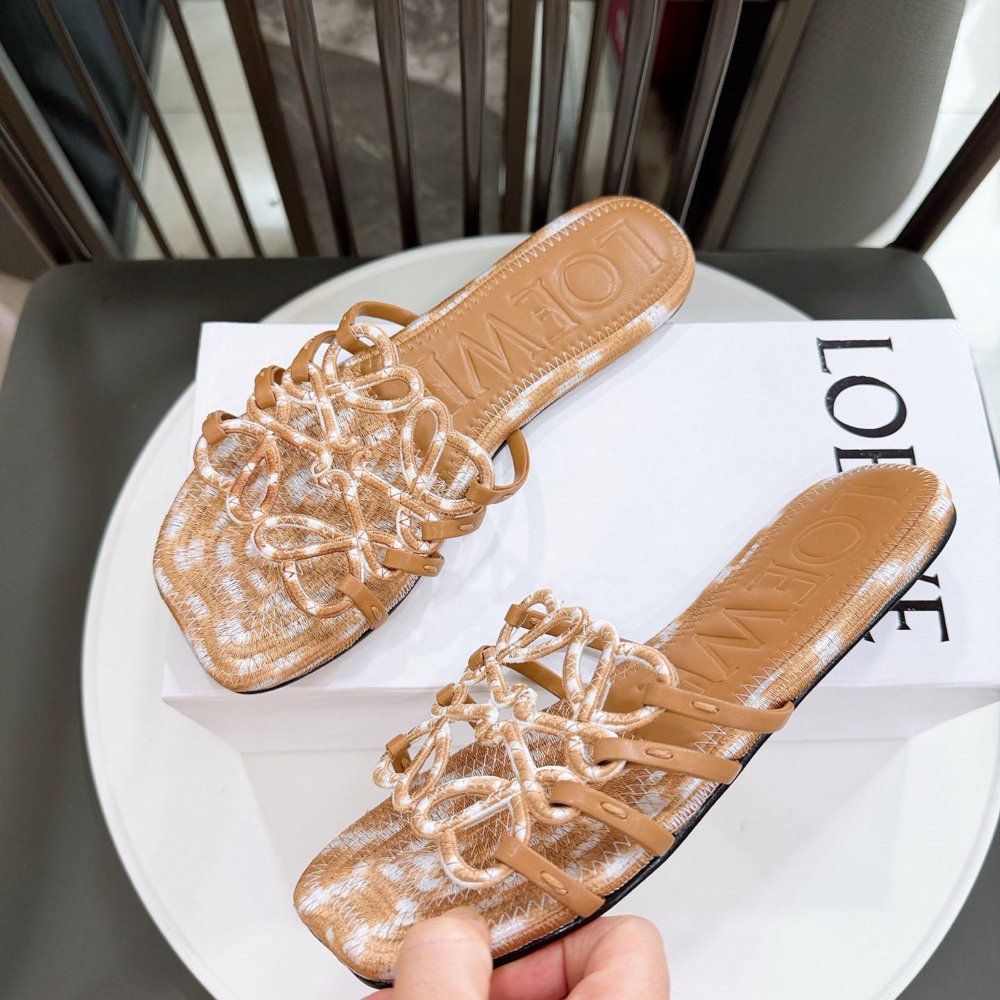 Loewe Petal Anagram Slide In Embroidered Canvas - DesignerGu