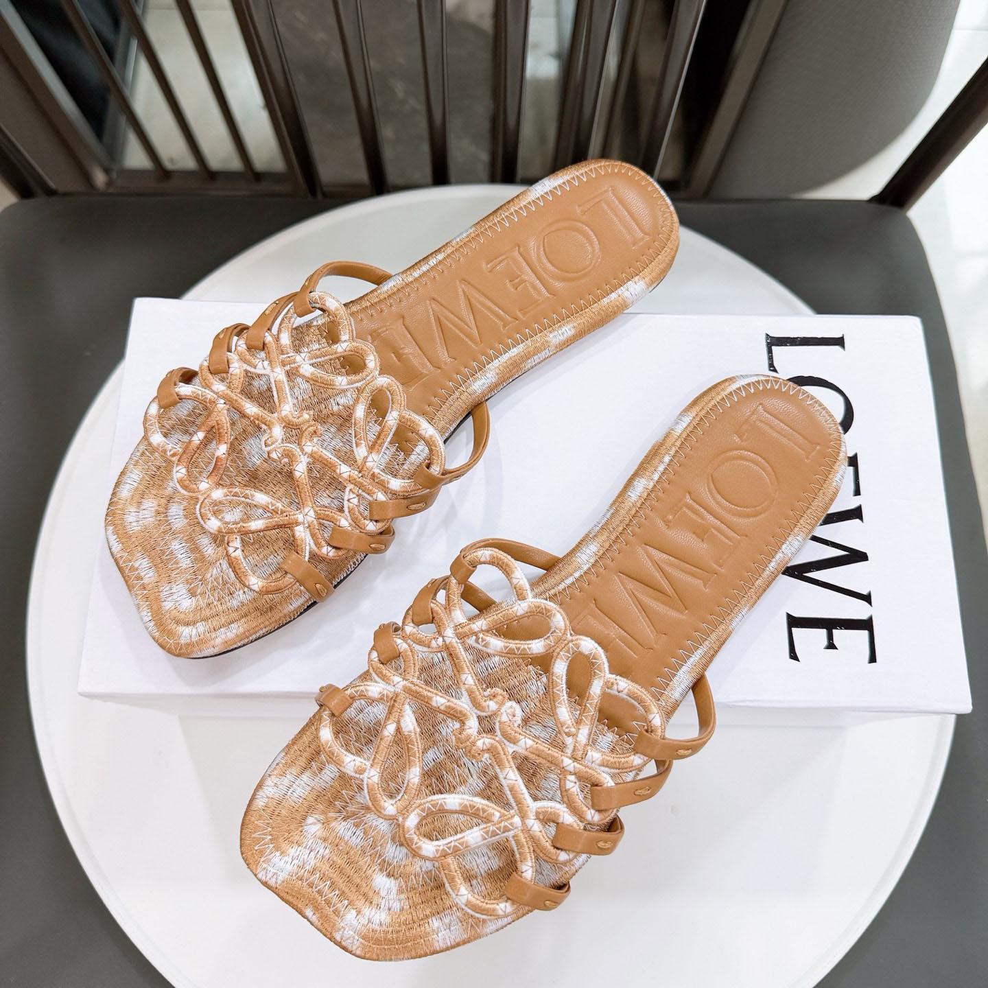 Loewe Petal Anagram Slide In Embroidered Canvas - DesignerGu