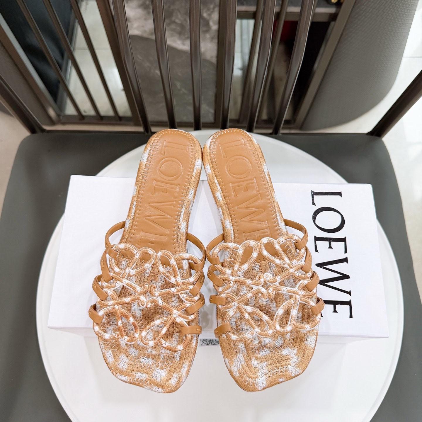 Loewe Petal Anagram Slide In Embroidered Canvas - DesignerGu