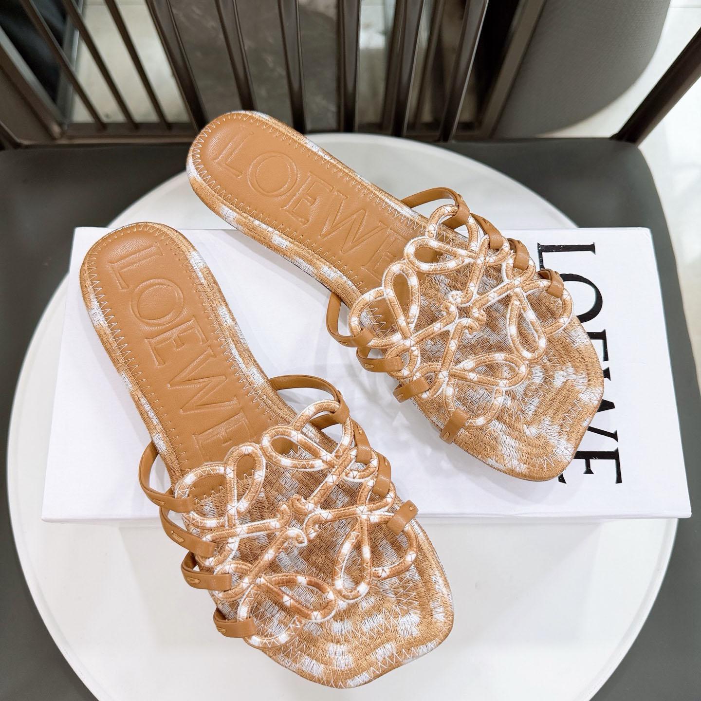 Loewe Petal Anagram Slide In Embroidered Canvas - DesignerGu