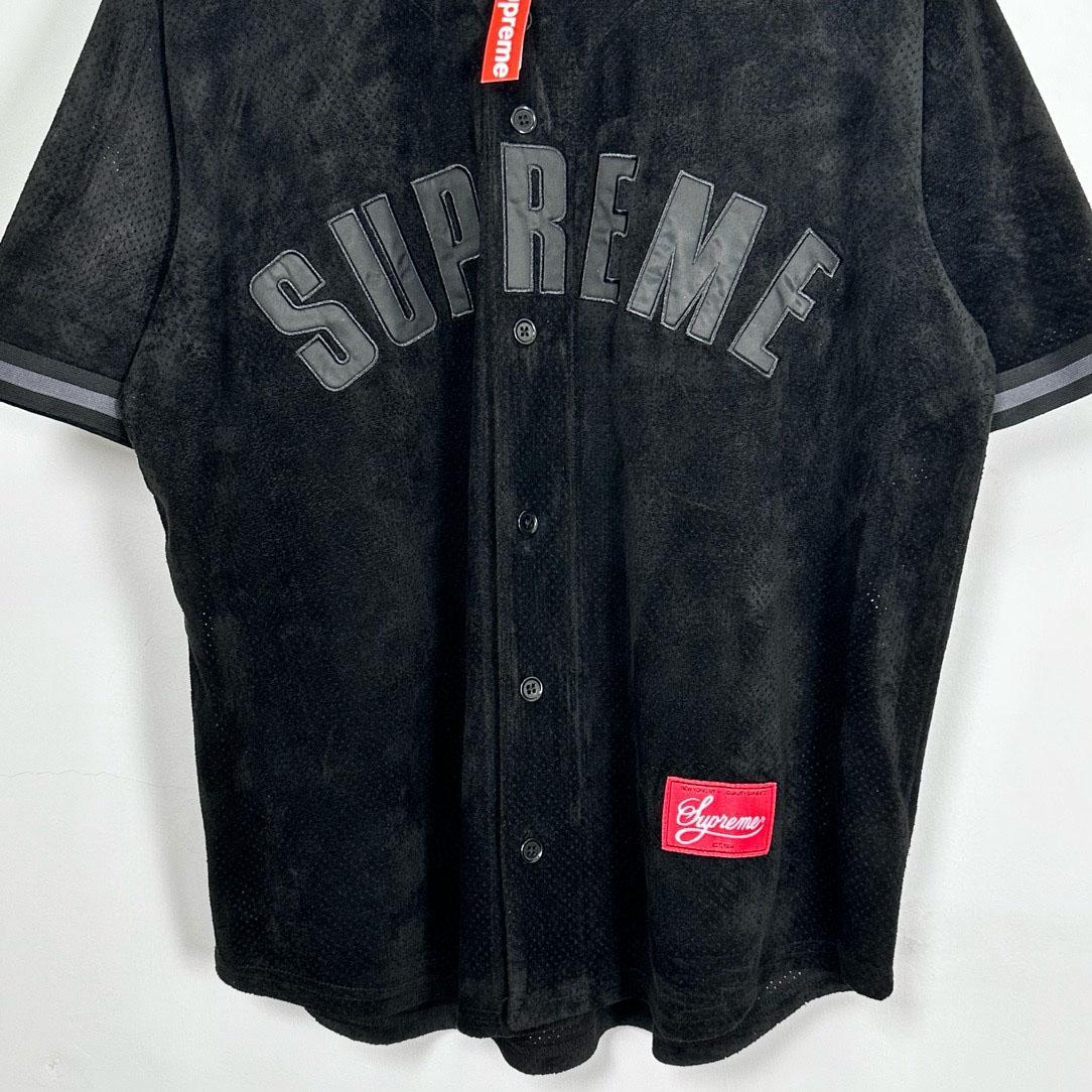 Supreme Ultrasuede Mesh Baseball Jersey 'Black' - DesignerGu