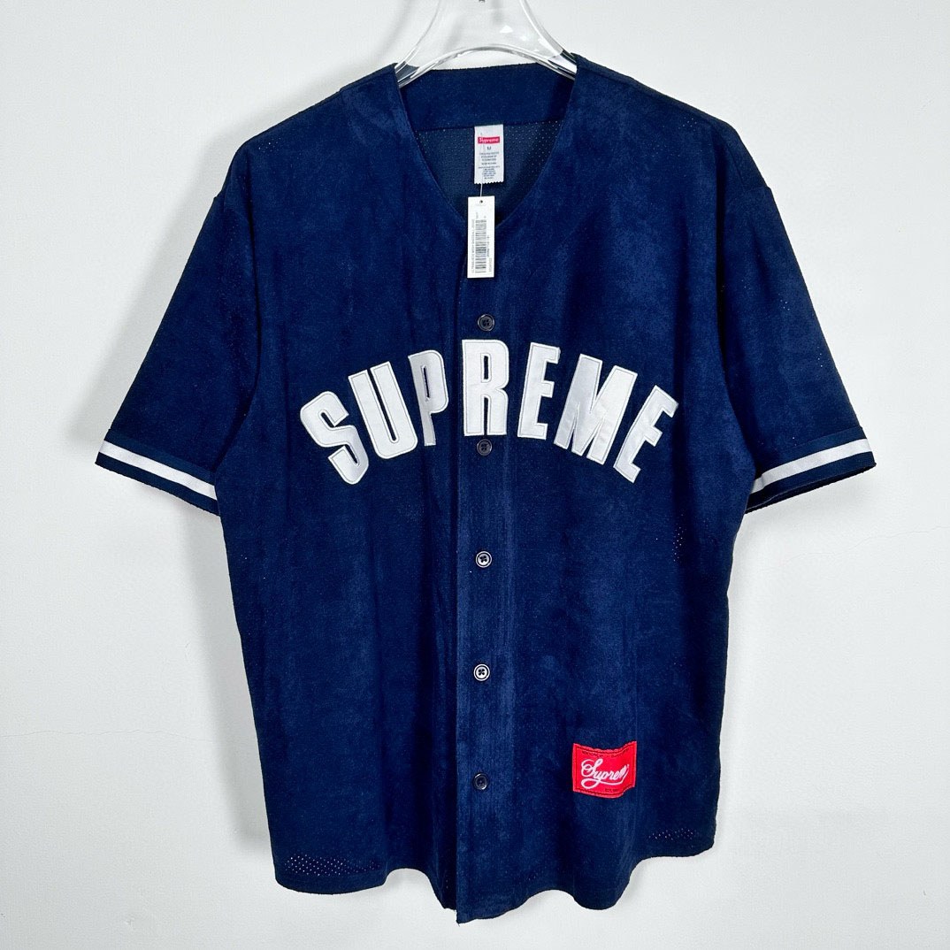 Supreme Ultrasuede Mesh Baseball Jersey 'Blue' - DesignerGu