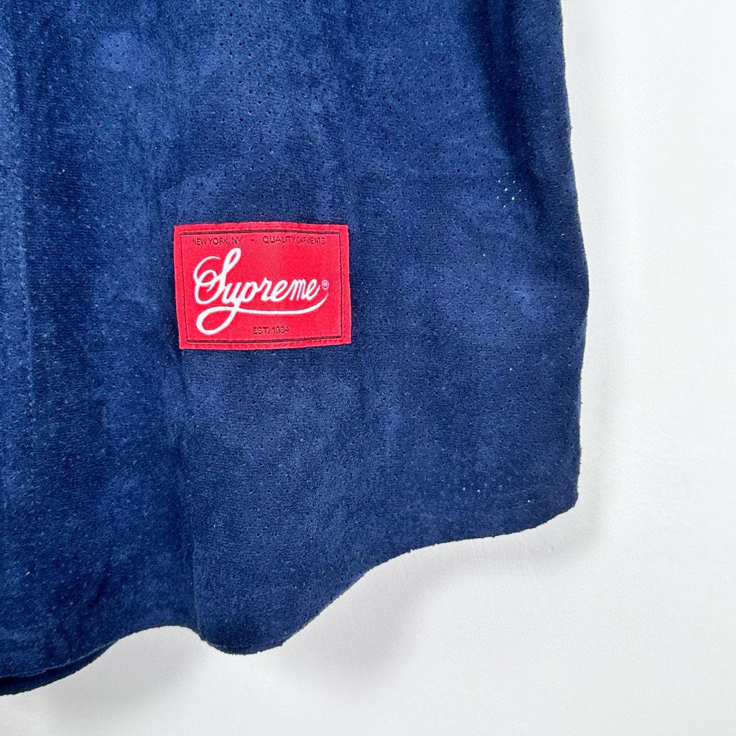 Supreme Ultrasuede Mesh Baseball Jersey 'Blue' - DesignerGu