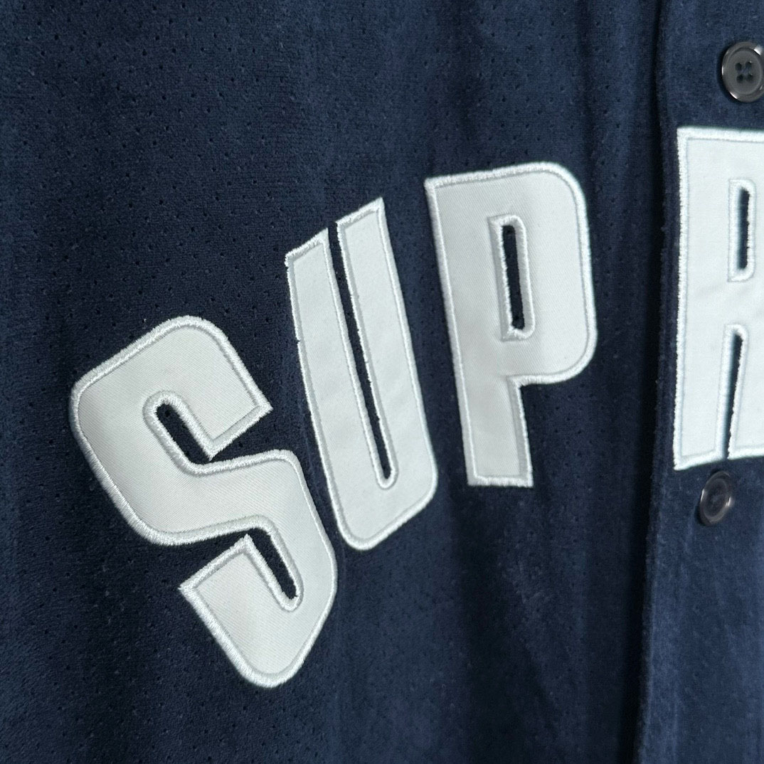 Supreme Ultrasuede Mesh Baseball Jersey 'Blue' - DesignerGu