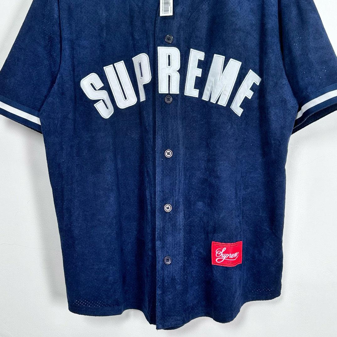 Supreme Ultrasuede Mesh Baseball Jersey 'Blue' - DesignerGu