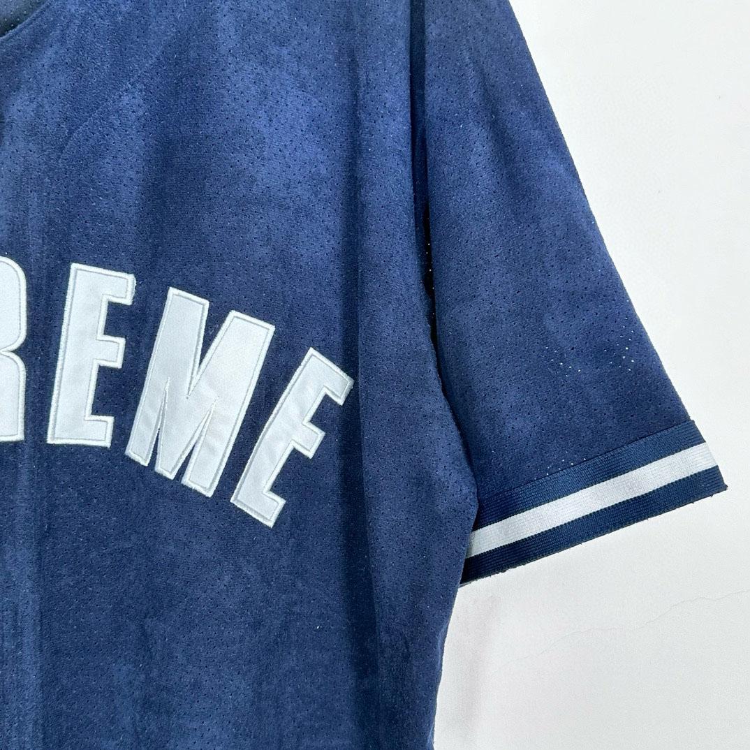 Supreme Ultrasuede Mesh Baseball Jersey 'Blue' - DesignerGu
