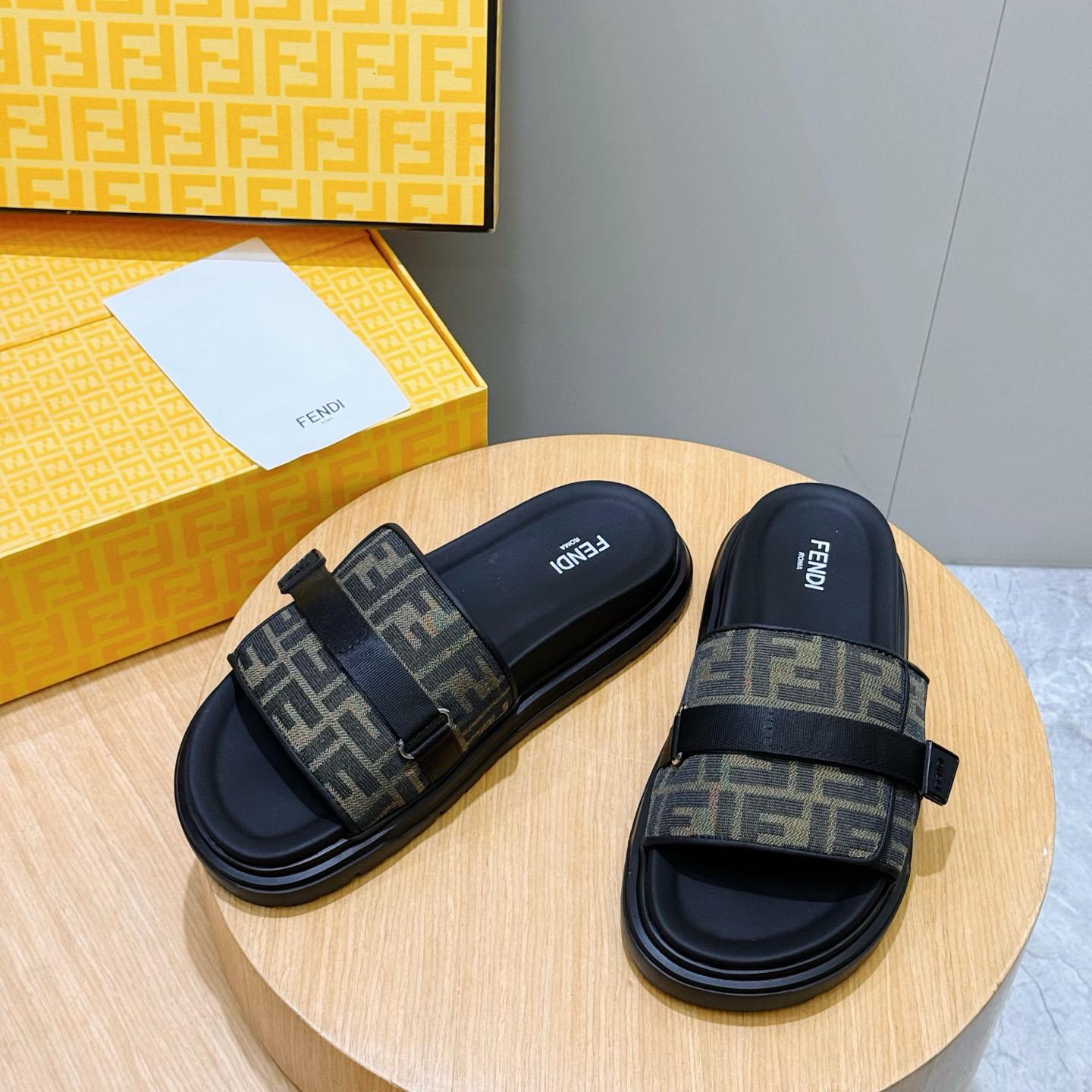 Fendi Jacquard Strap Slides - DesignerGu