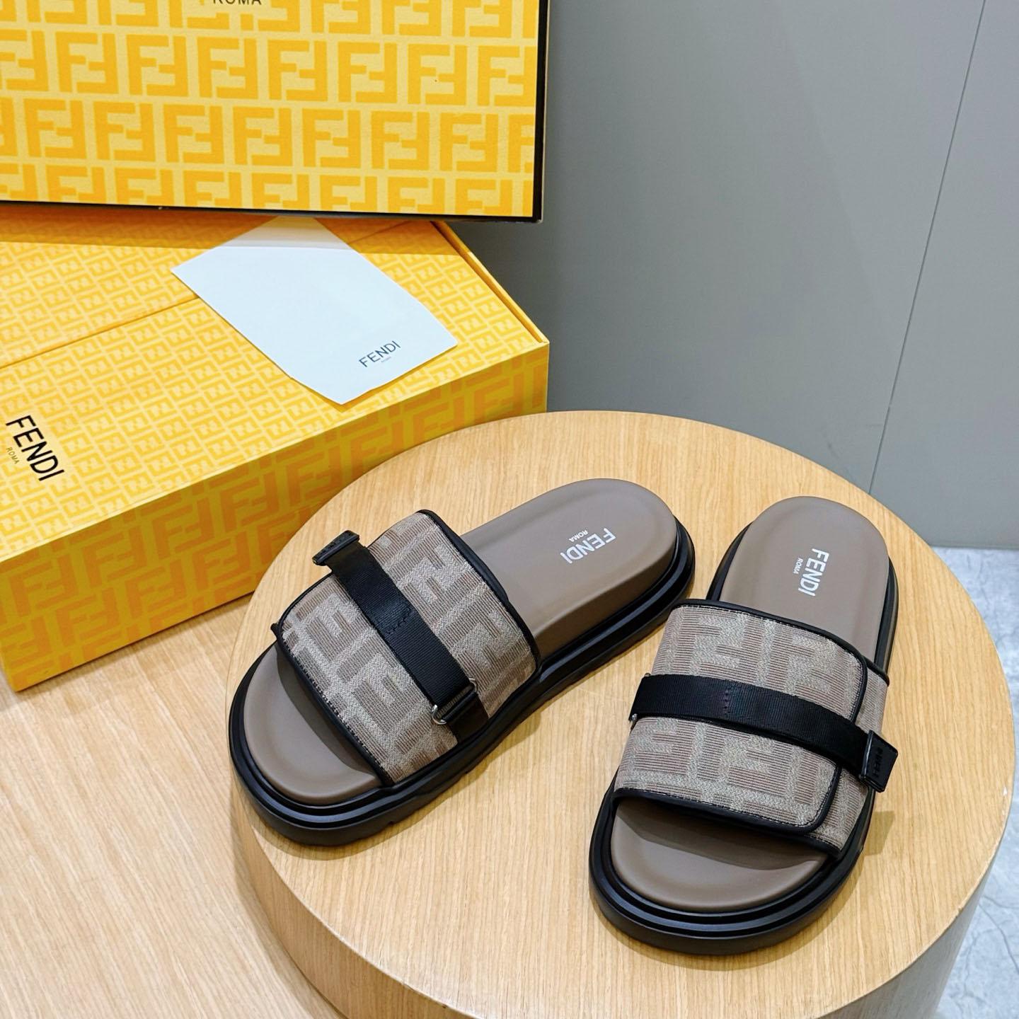 Fendi Jacquard Strap Slides - DesignerGu
