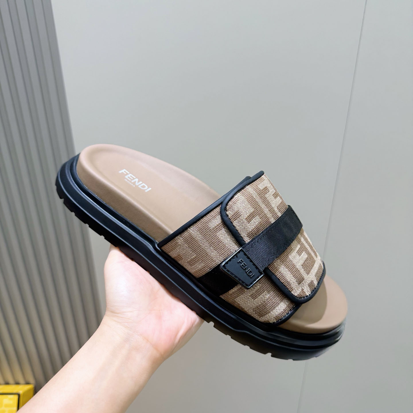 Fendi Jacquard Strap Slides - DesignerGu