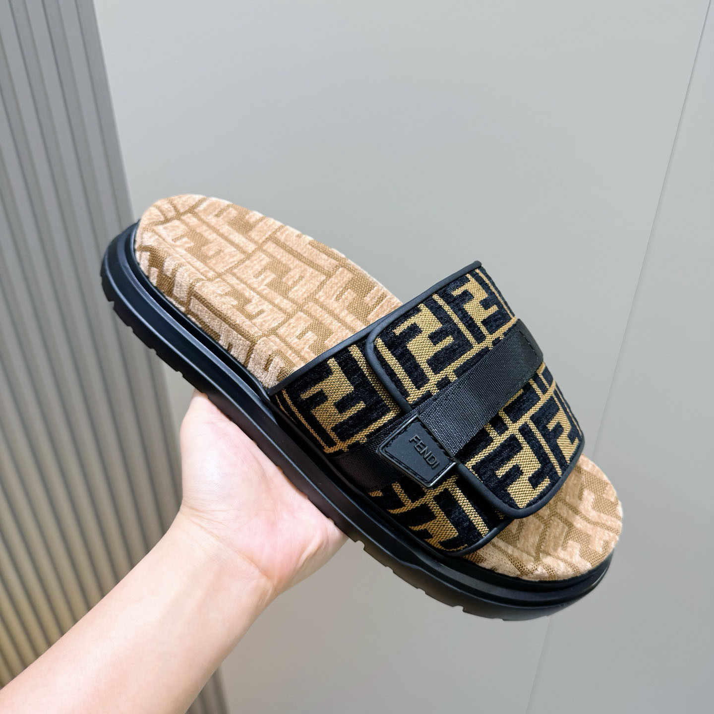 Fendi Jacquard Strap Slides - DesignerGu