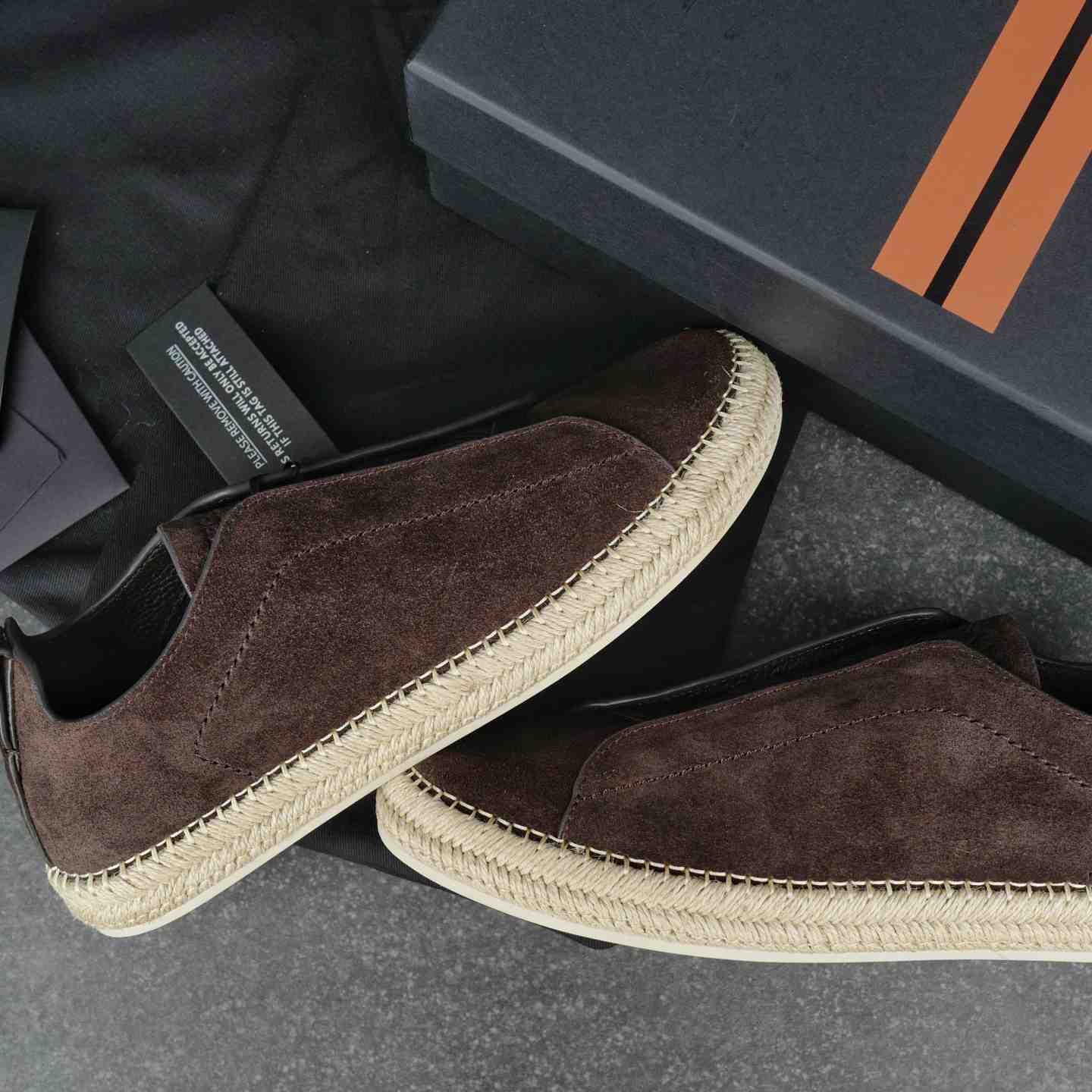 Zegna Dark Brown Suede Triple Stitch™ Espadrilles - DesignerGu