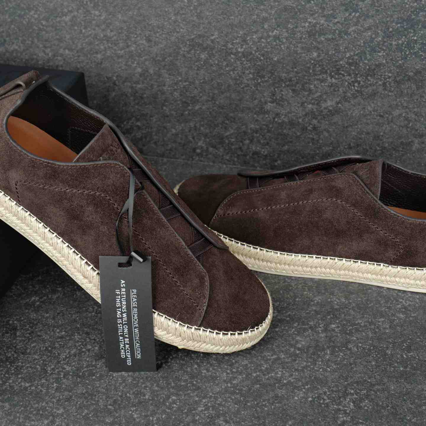 Zegna Dark Brown Suede Triple Stitch™ Espadrilles - DesignerGu