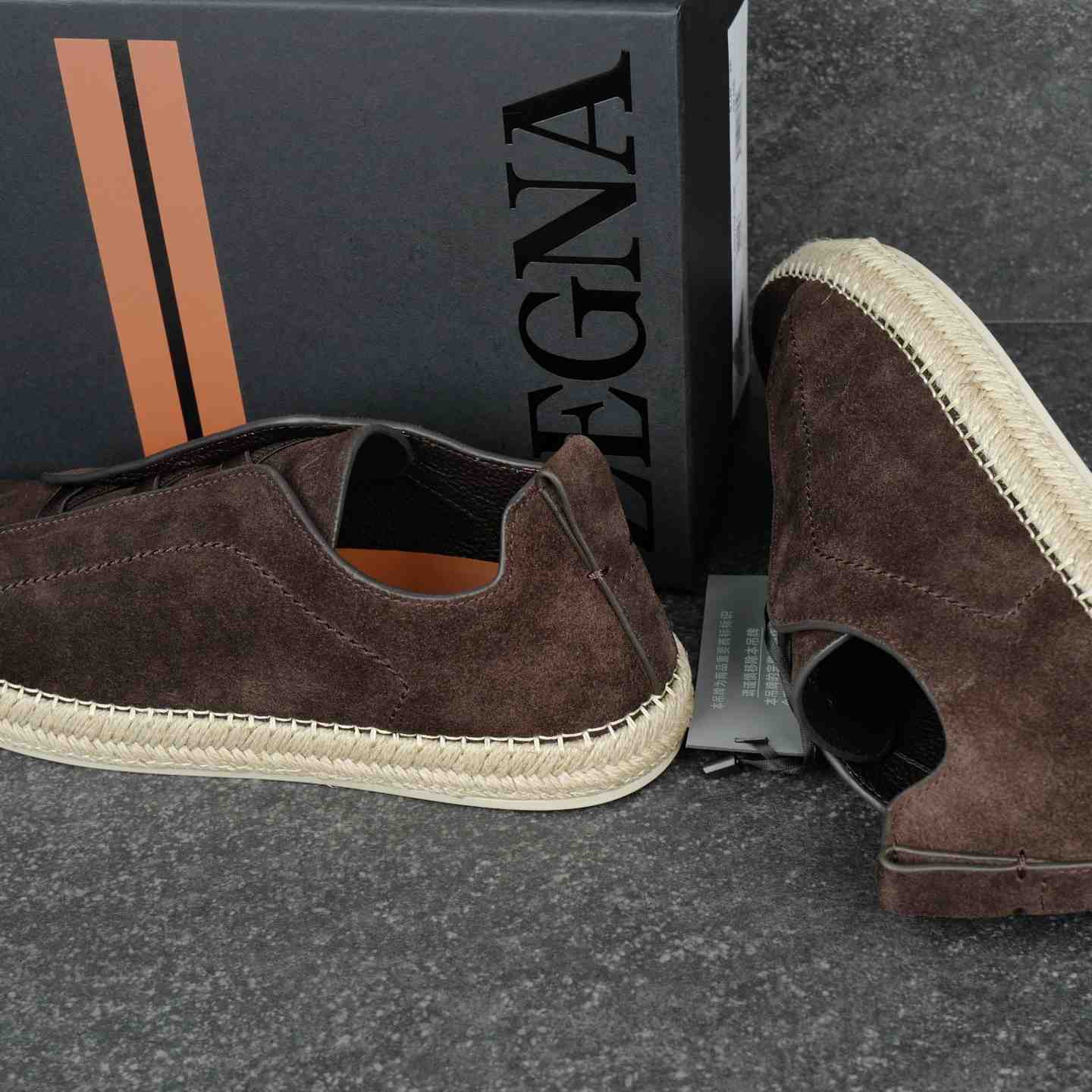Zegna Dark Brown Suede Triple Stitch™ Espadrilles - DesignerGu