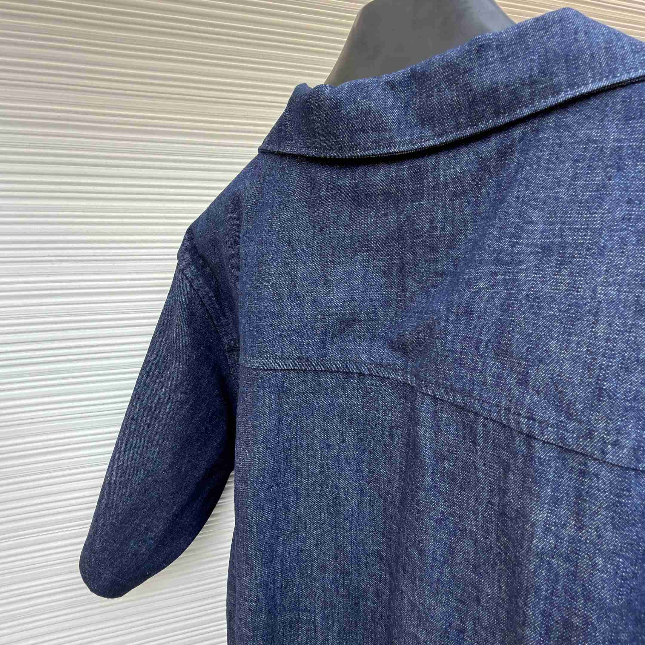 Prada Short-Sleeved Chambray Denim Shirt - DesignerGu