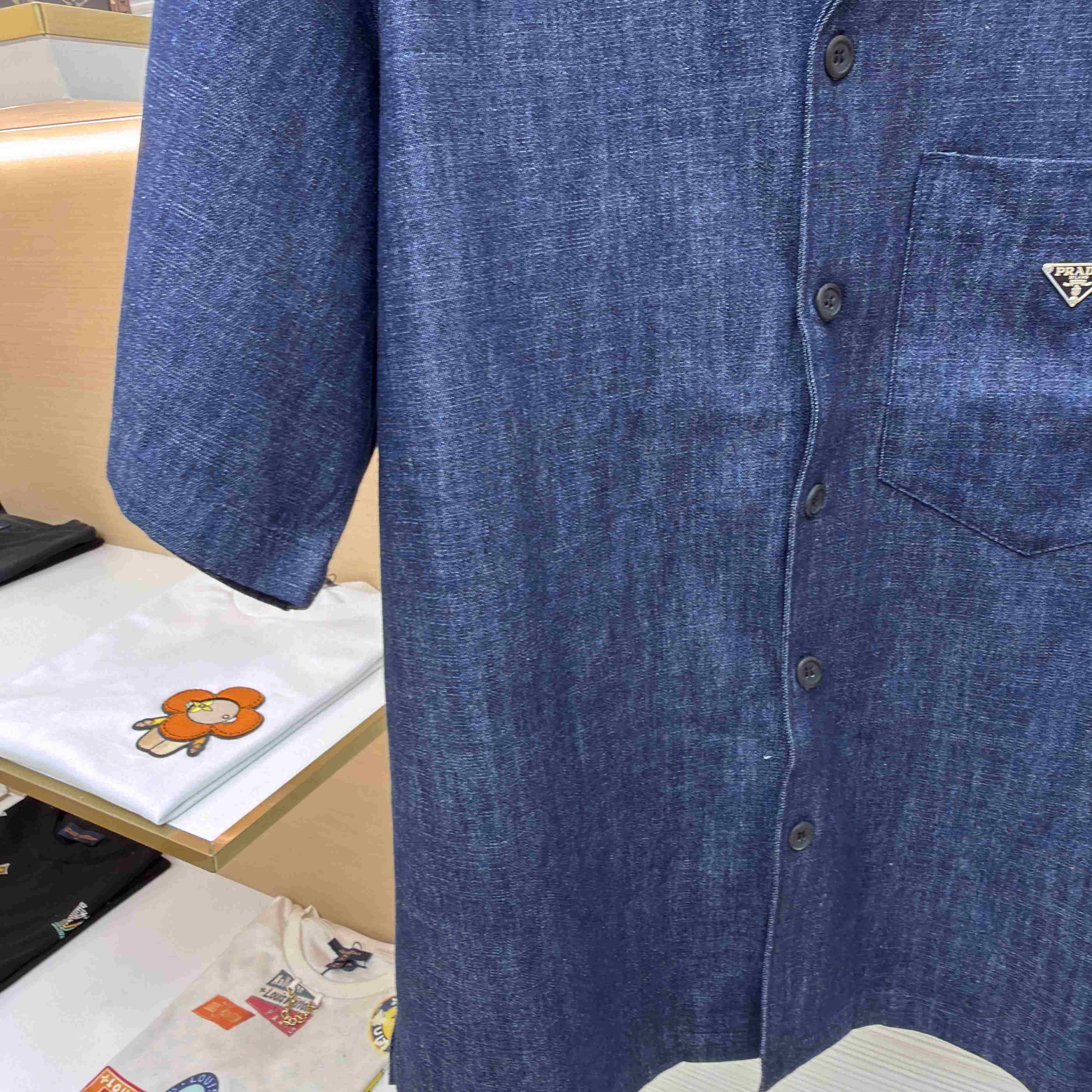 Prada Short-Sleeved Chambray Denim Shirt - DesignerGu
