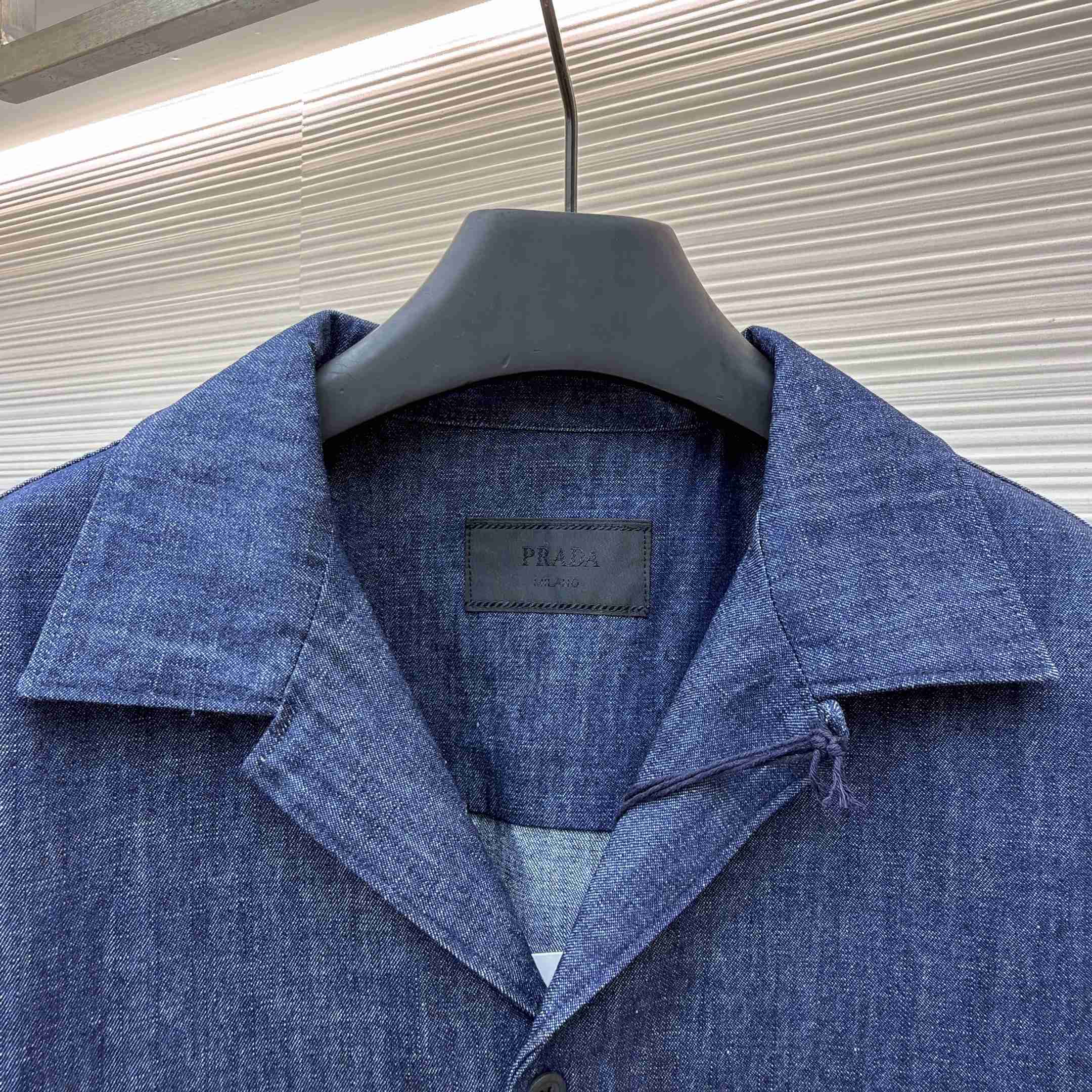 Prada Short-Sleeved Chambray Denim Shirt - DesignerGu