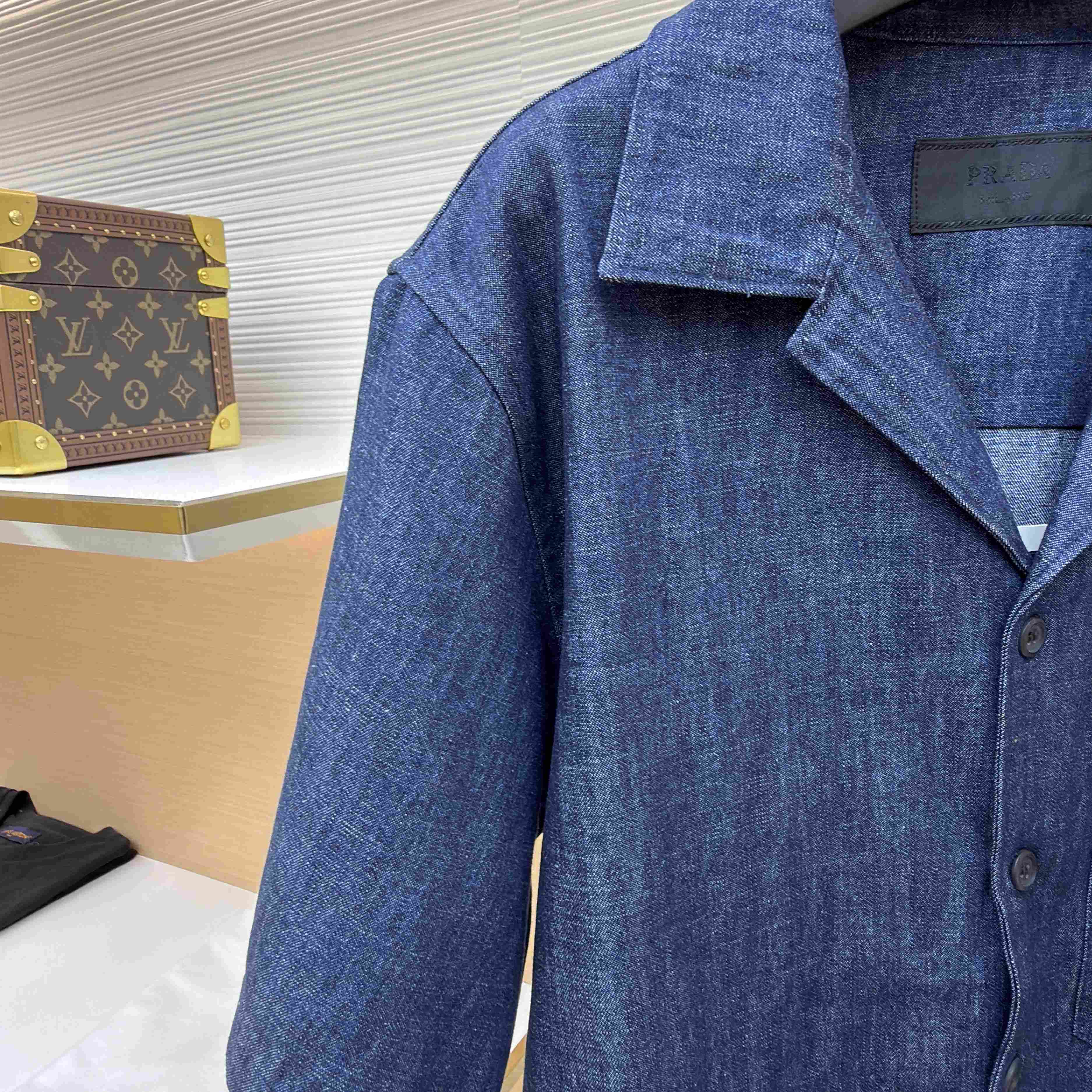Prada Short-Sleeved Chambray Denim Shirt - DesignerGu